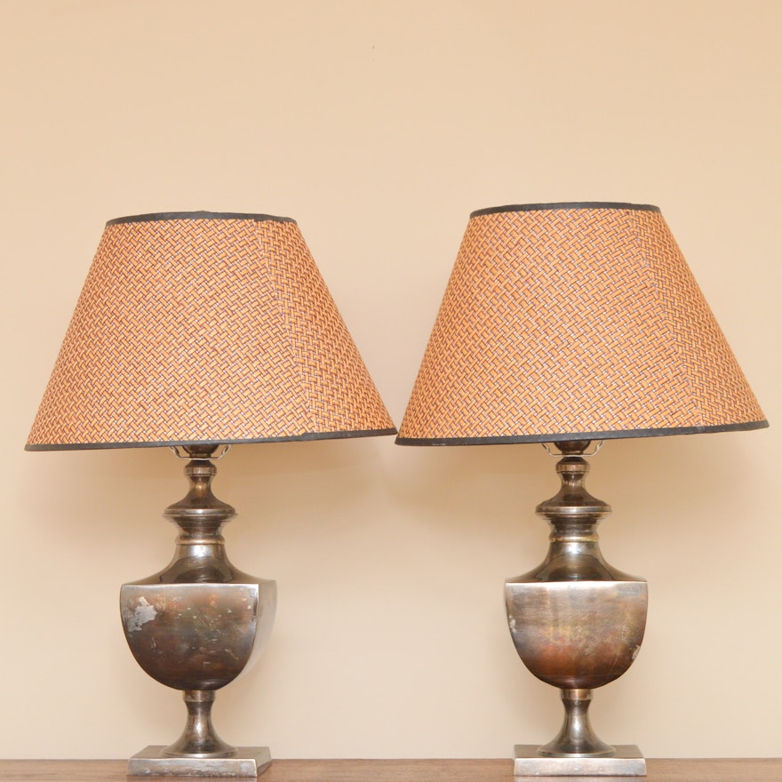 Table Lamps with Silver Plate Pedestal