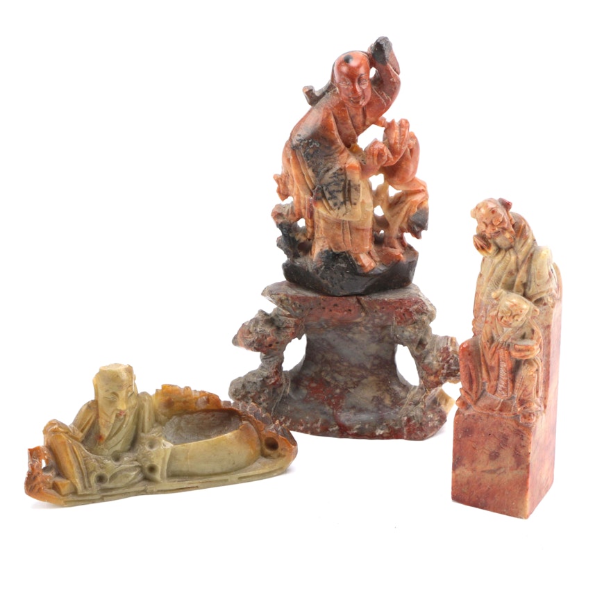 Asian Inspired Carved Soapstone Figurines