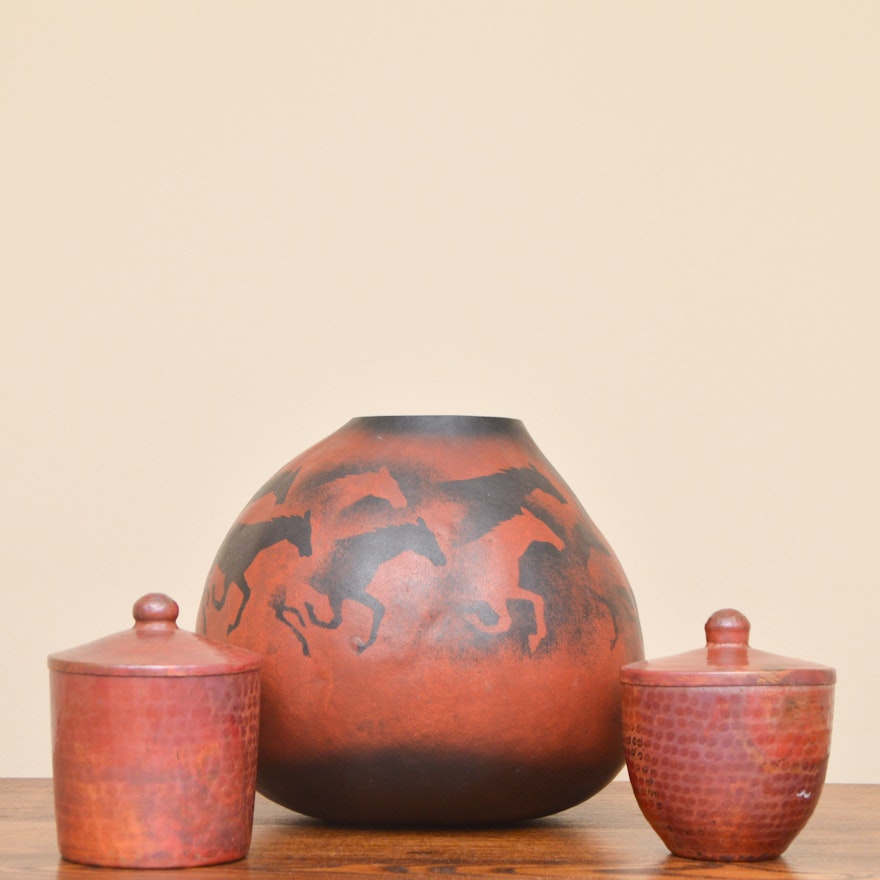 Hand-Painted "Wild Horse" Gourd and Decorative Containers