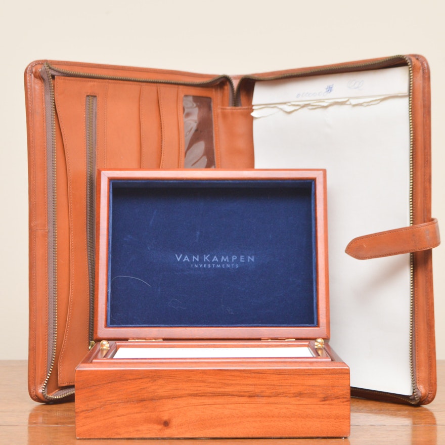 Ralph Lauren "Polo" Leather and Canvas Organizer and Wood Box