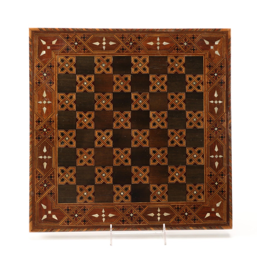 Wood Chess Board with Mother of Pearl Inlay