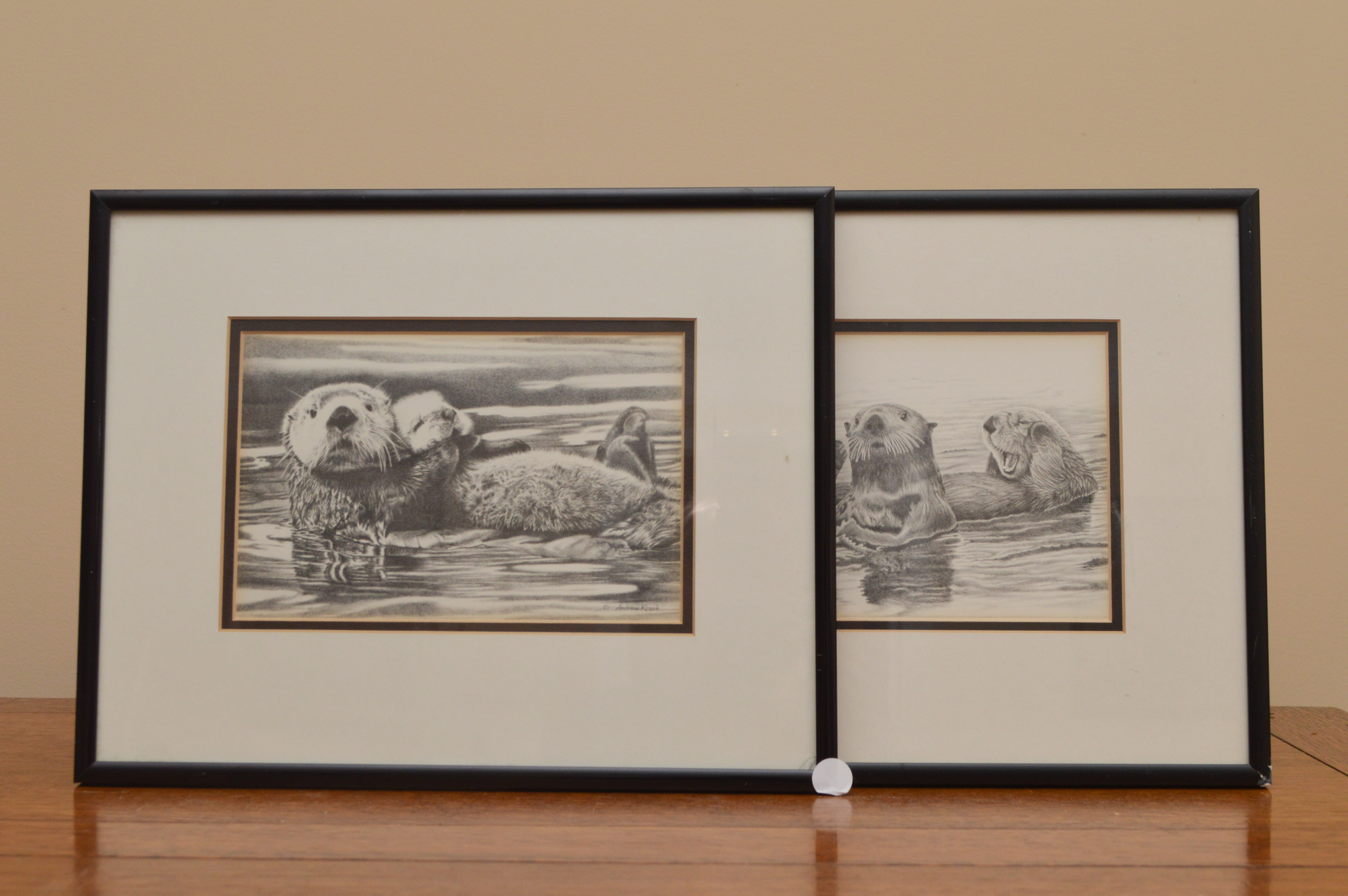 Andrew Kozak Framed Offset Lithographs of Otters