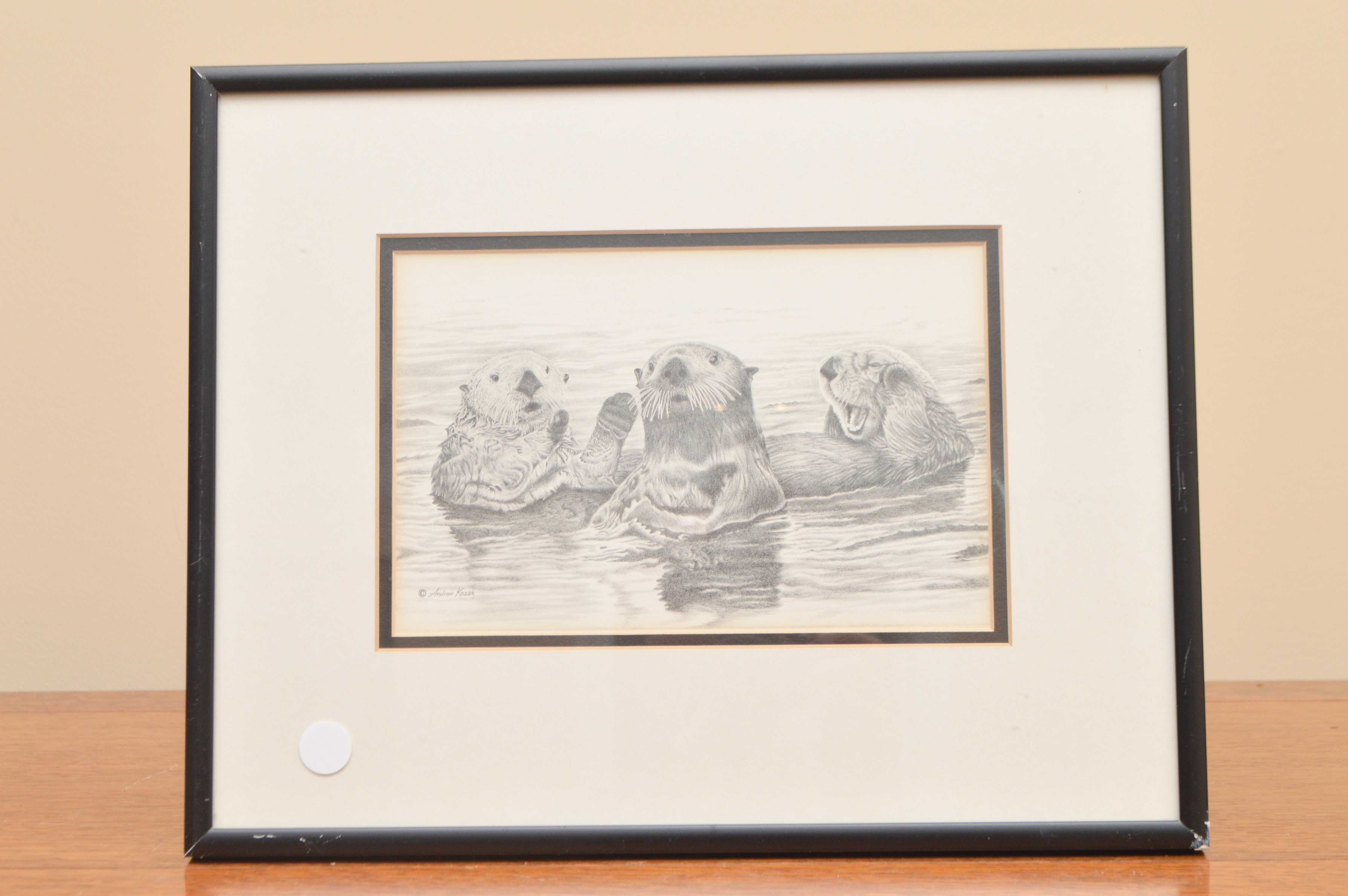 Andrew Kozak Framed Offset Lithographs of Otters