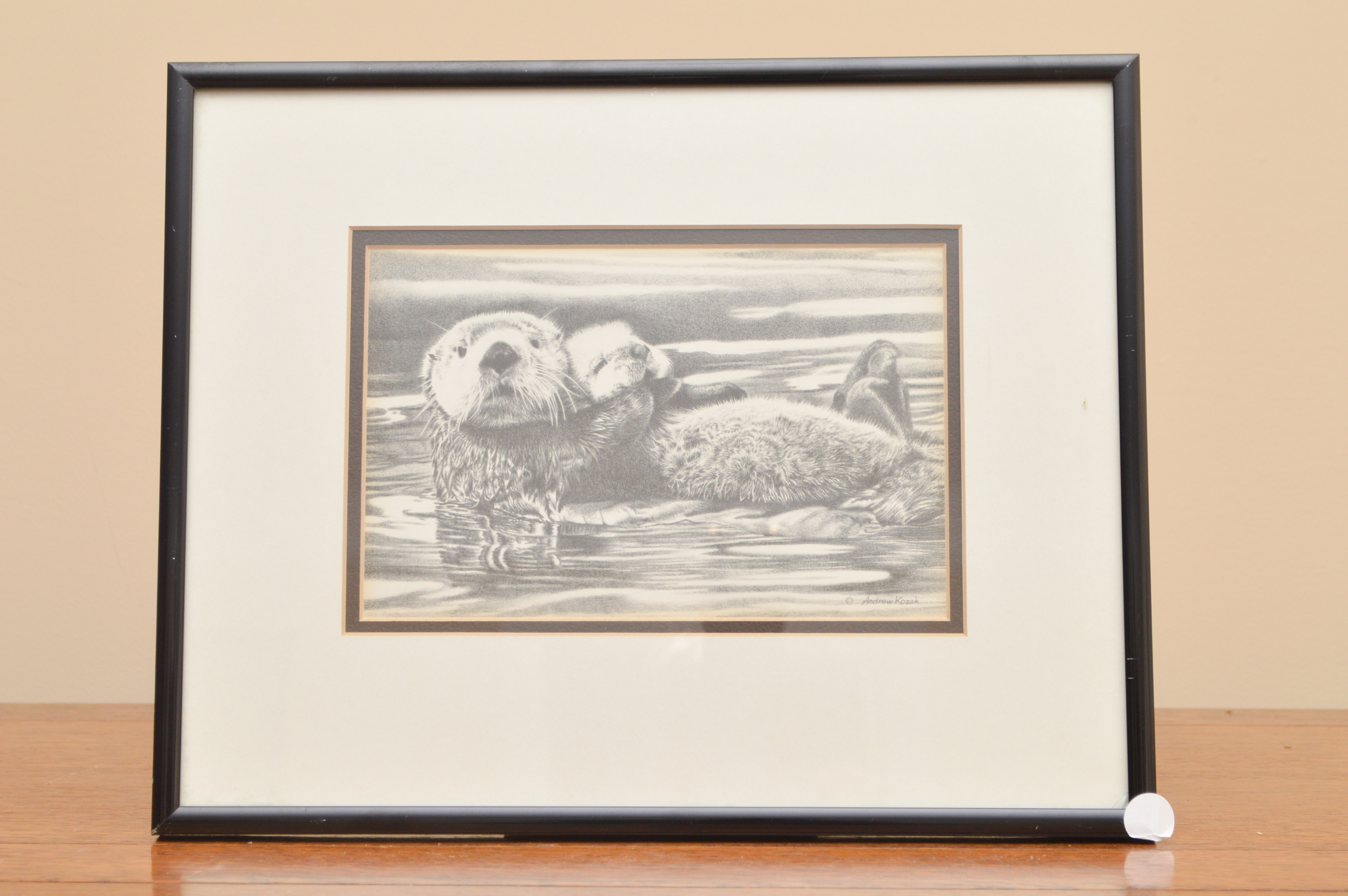 Andrew Kozak Framed Offset Lithographs of Otters