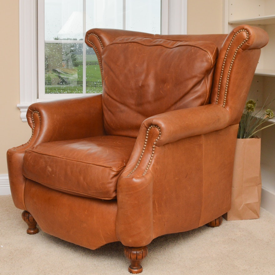 Tan Leather Armchair with Brass Rivets