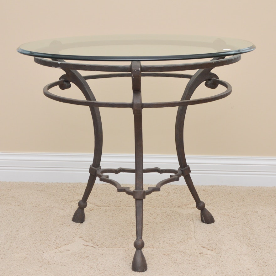 Iron Accent Table with Glass Top