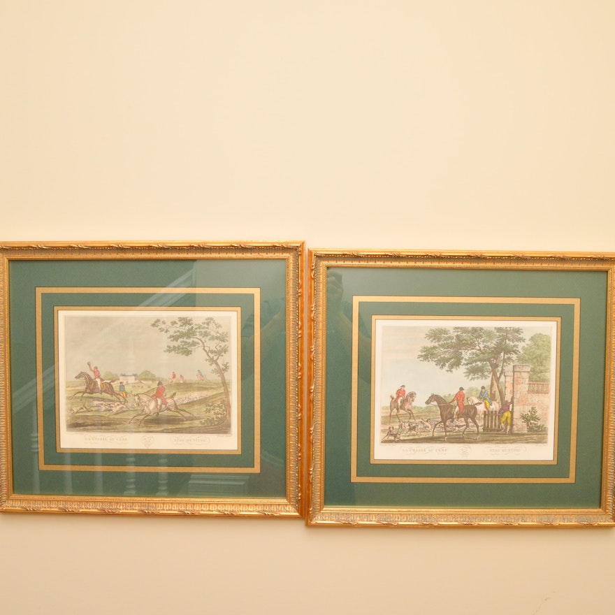 Framed Hand-Colored Engravings of "La Chasse au Serf - Stag Hunting"