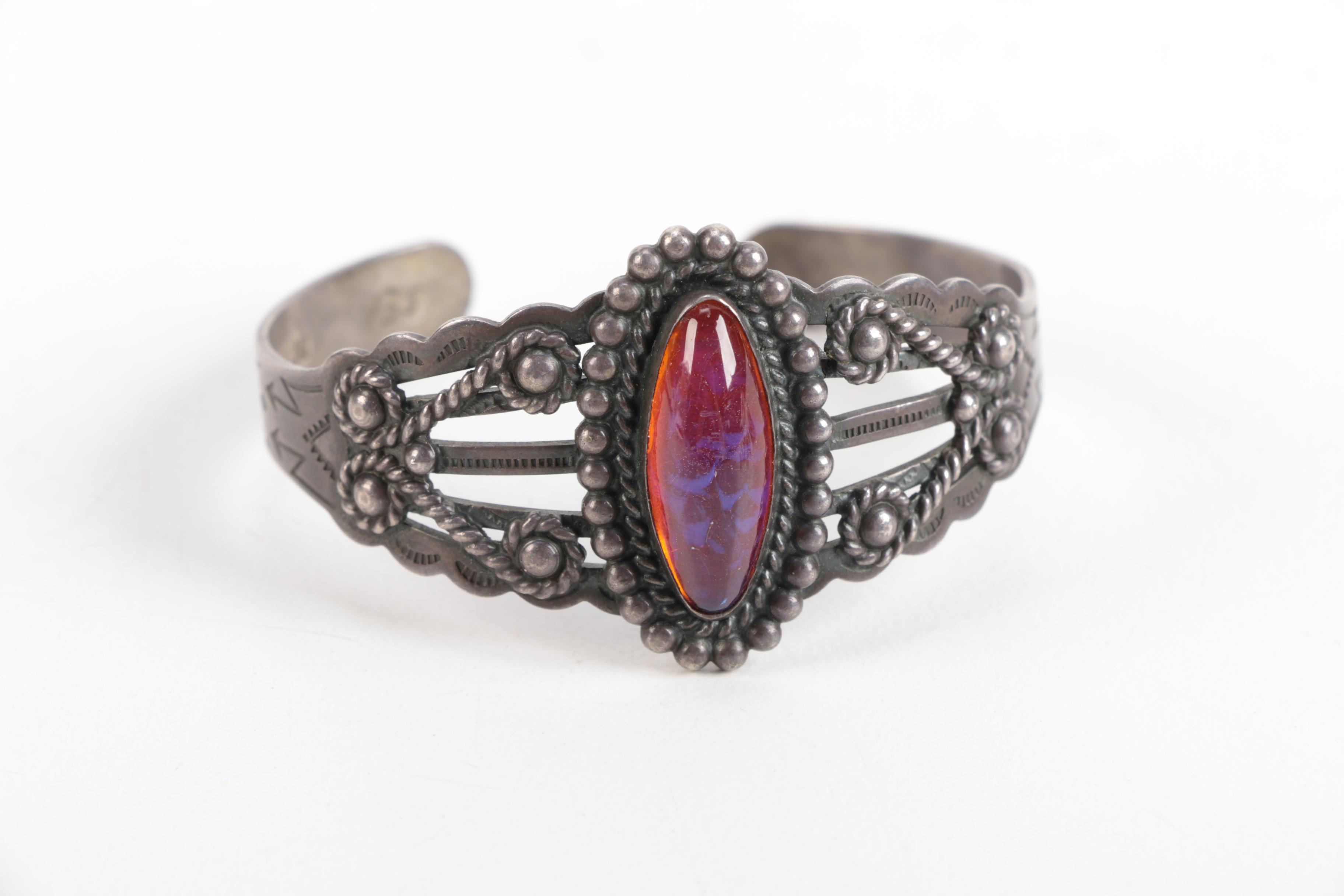 Vintage Sterling Silver Rings With Cuff Bracelet