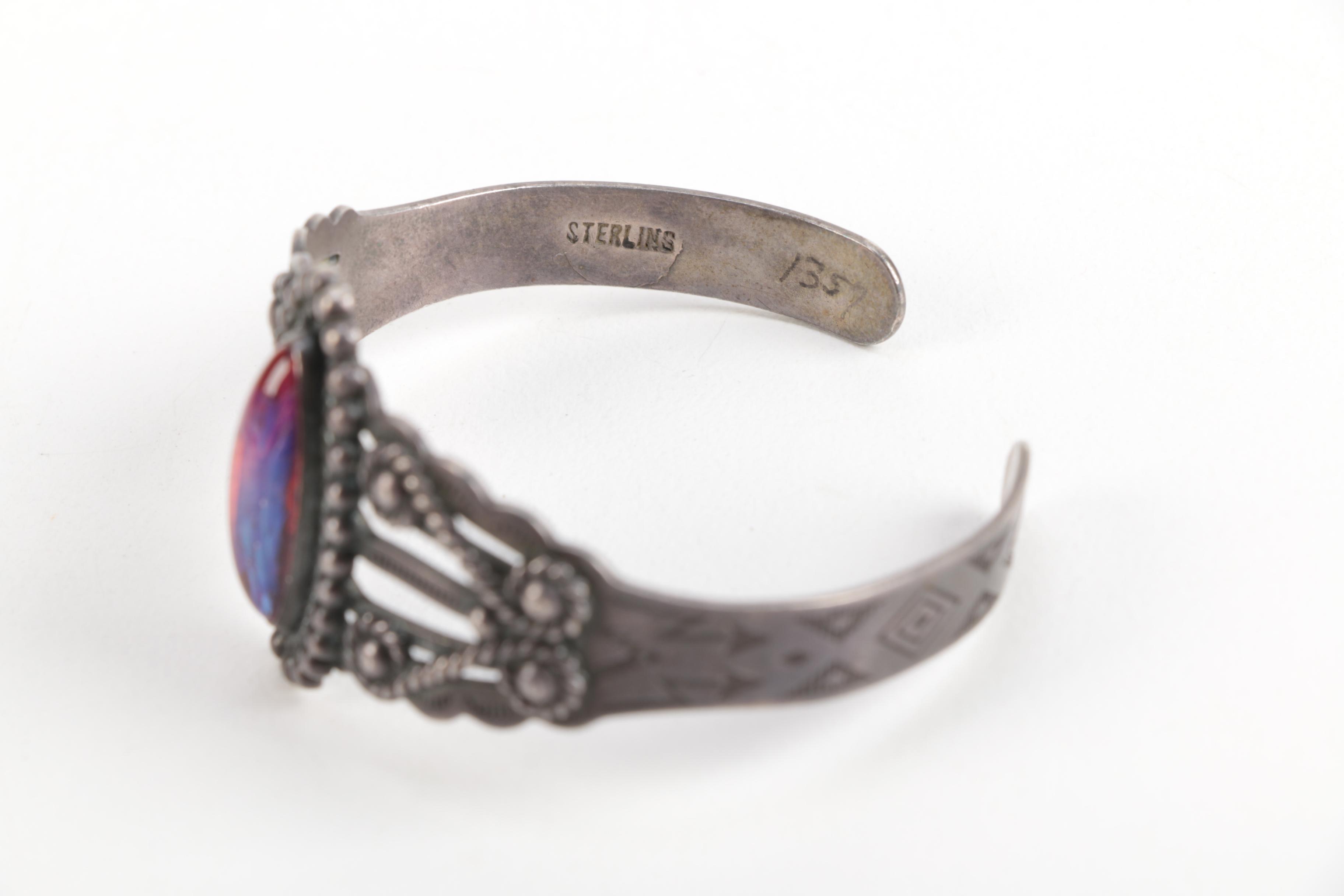 Vintage Sterling Silver Rings With Cuff Bracelet