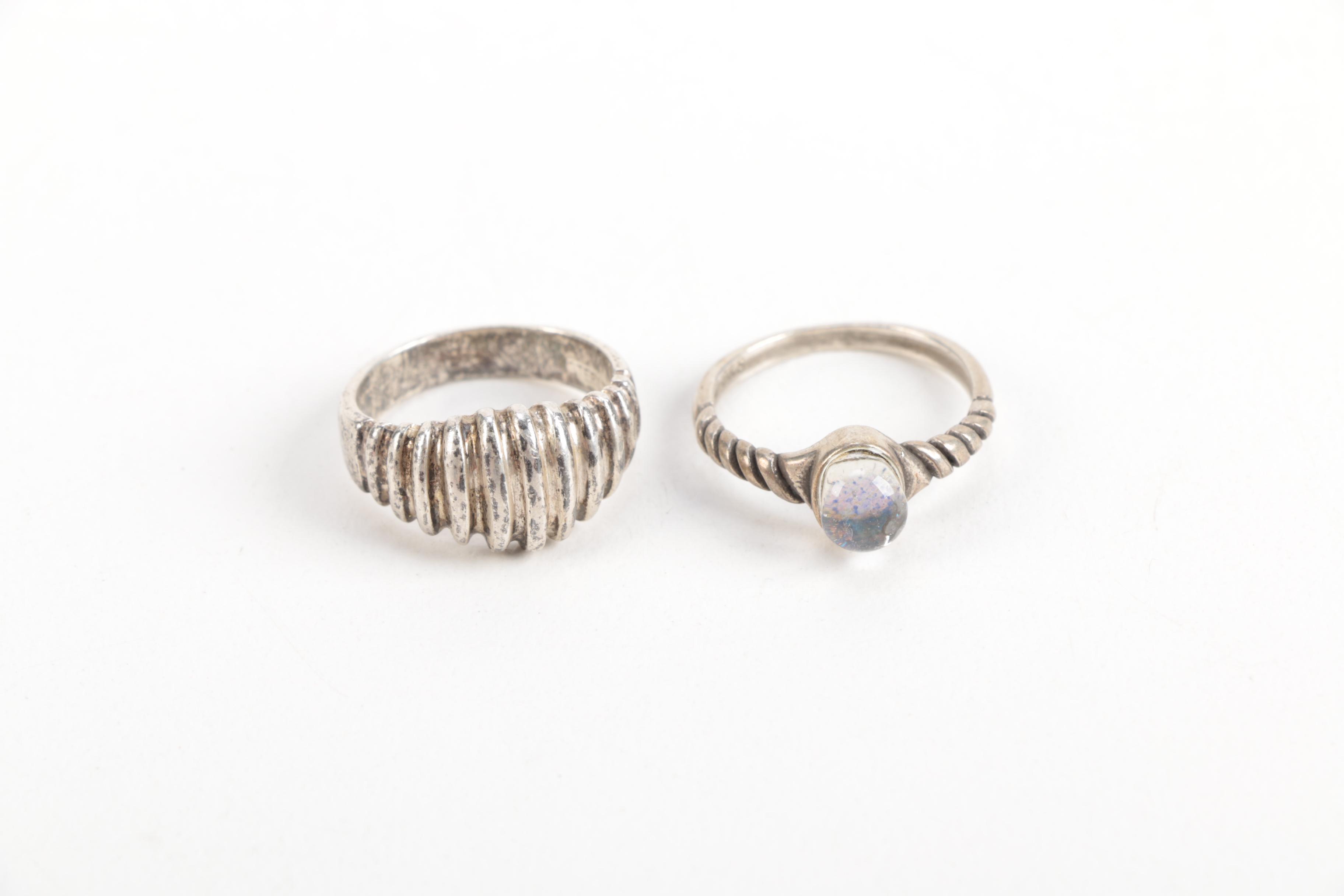 Vintage Sterling Silver Rings With Cuff Bracelet