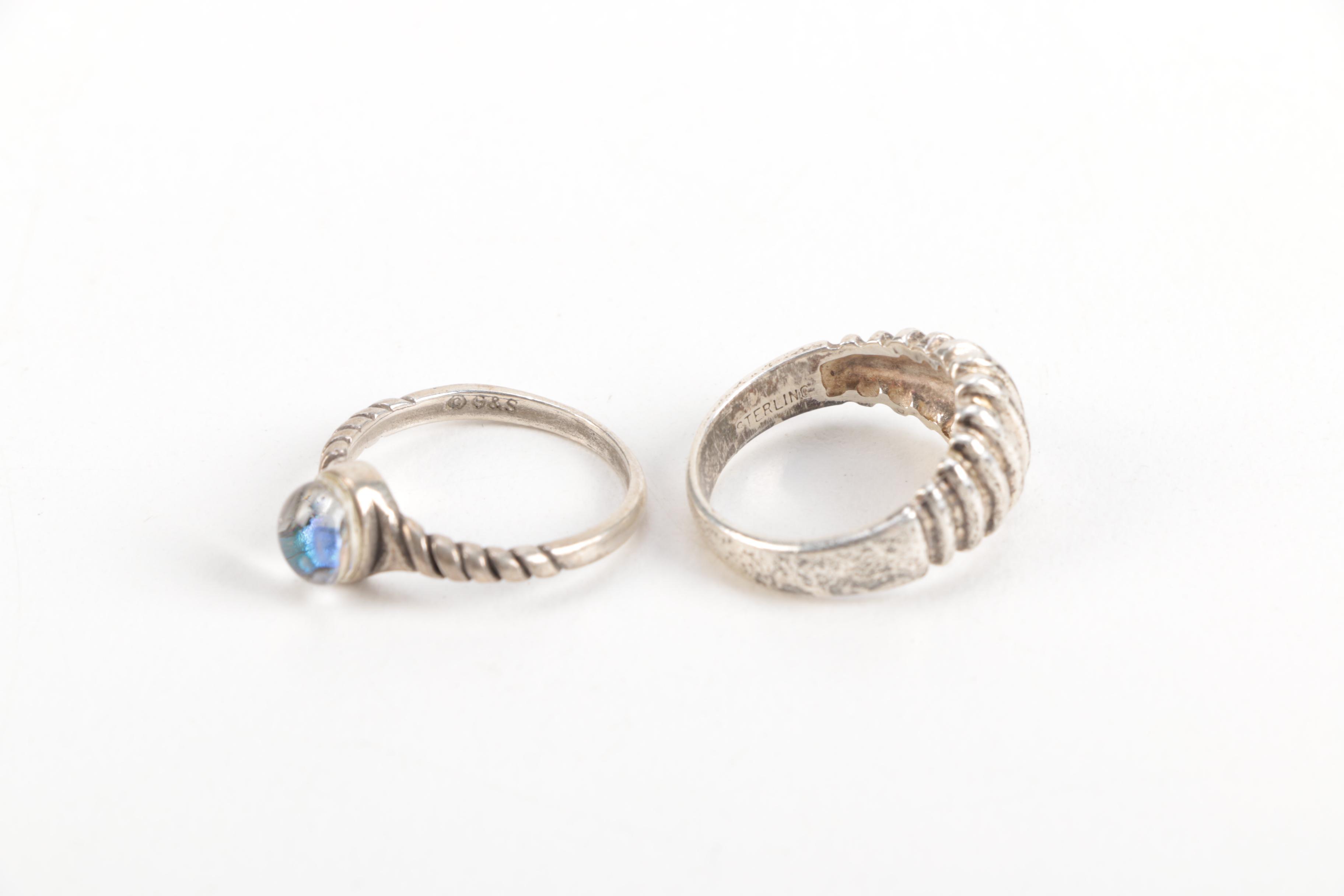 Vintage Sterling Silver Rings With Cuff Bracelet