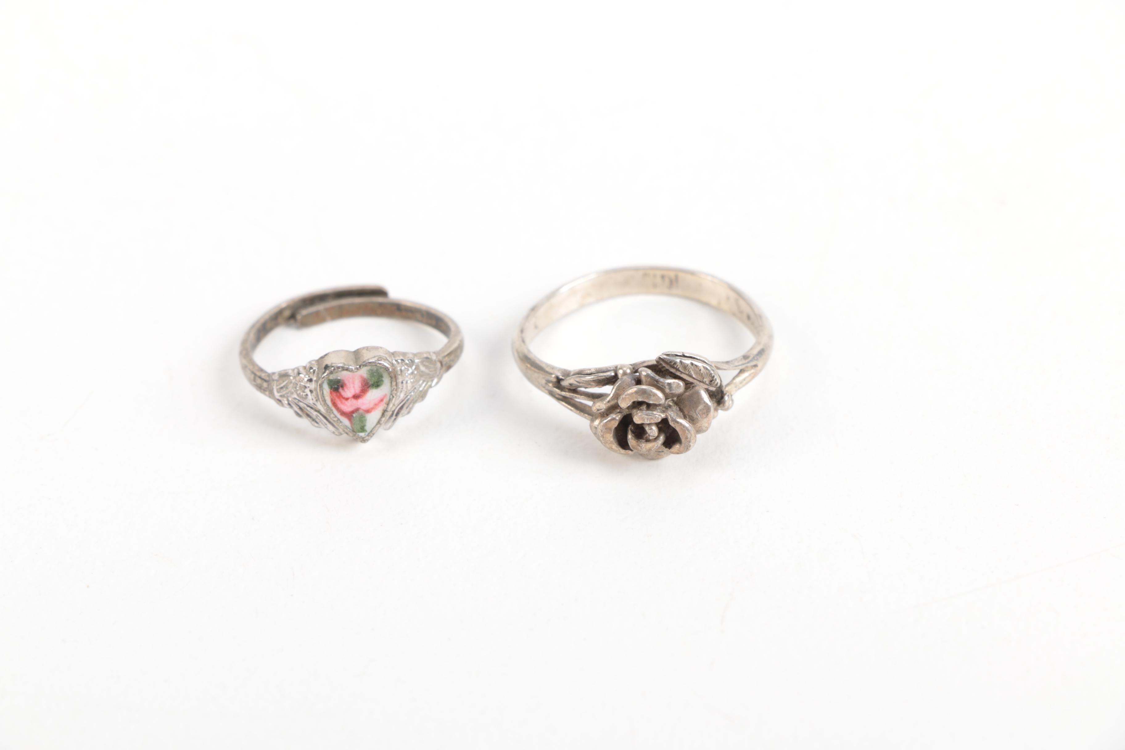 Vintage Sterling Silver Rings With Cuff Bracelet