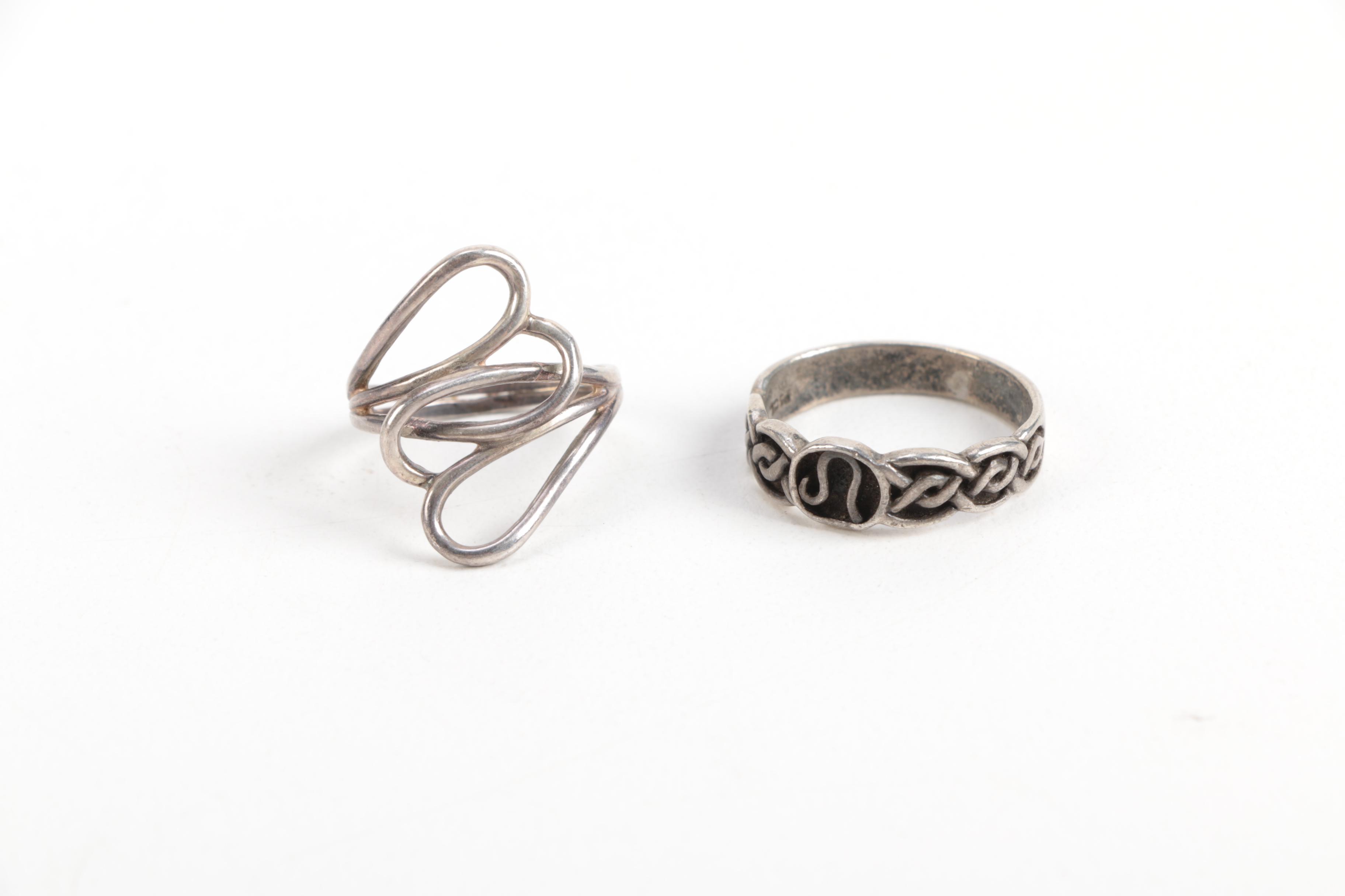 Vintage Sterling Silver Rings With Cuff Bracelet