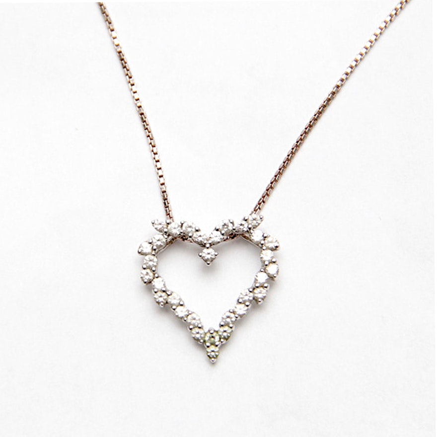 Sterling Silver Necklace With 14K White Gold Heart Pendant