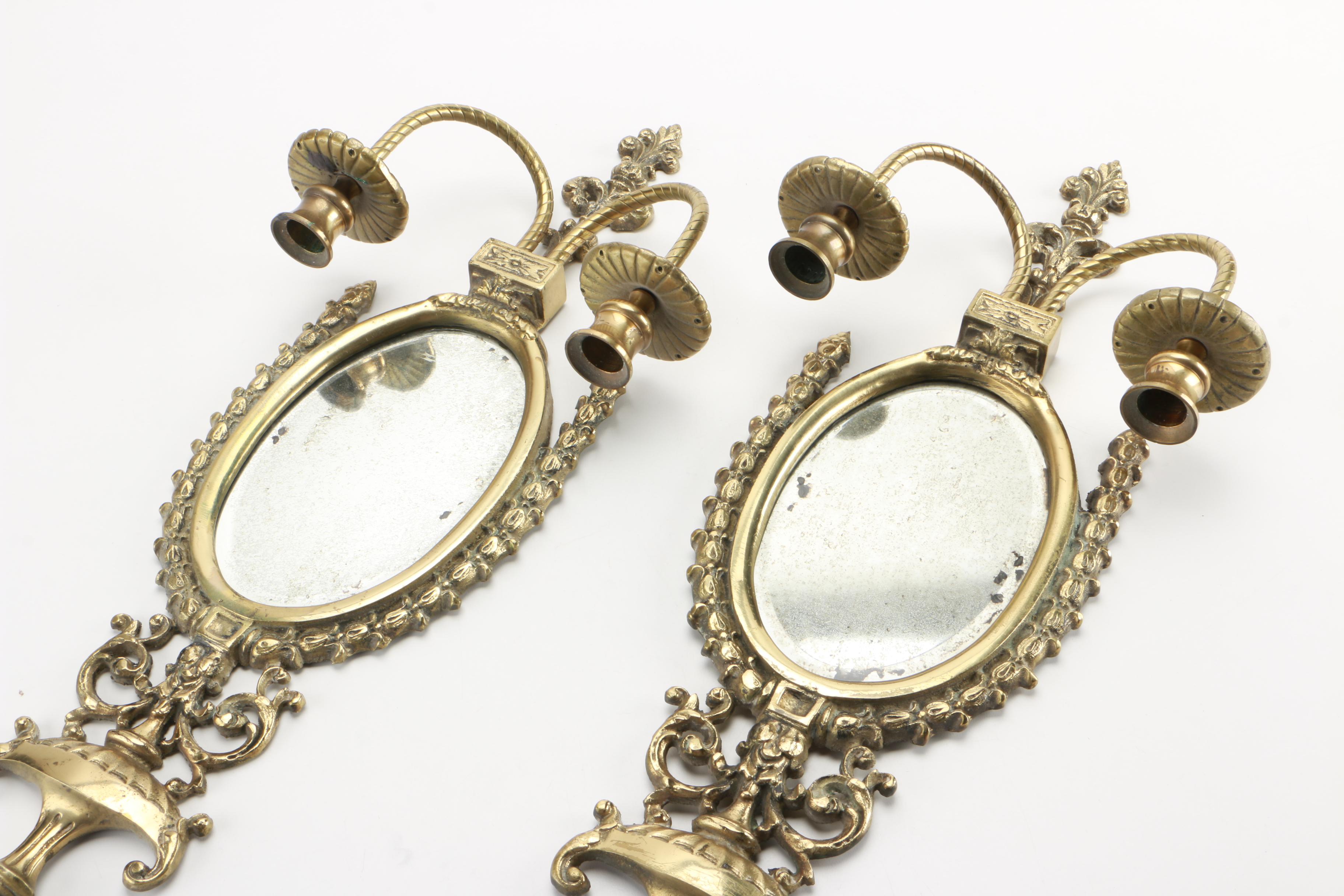 Mirrored Brass Candle Sconces