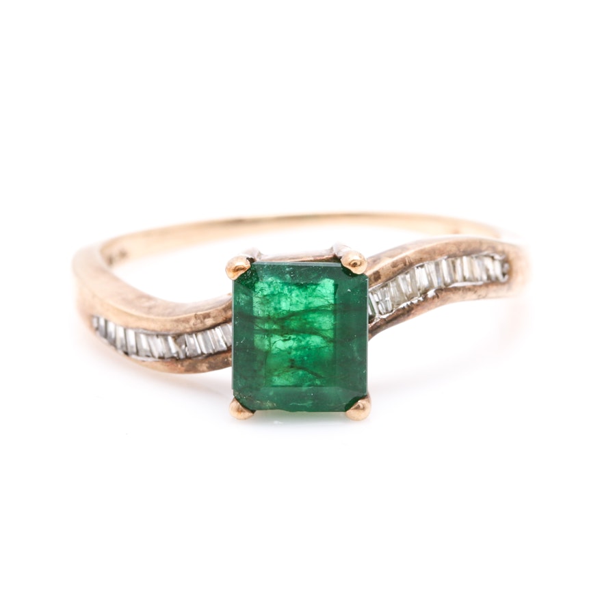 10K Yellow Gold Emerald and Diamond Ring