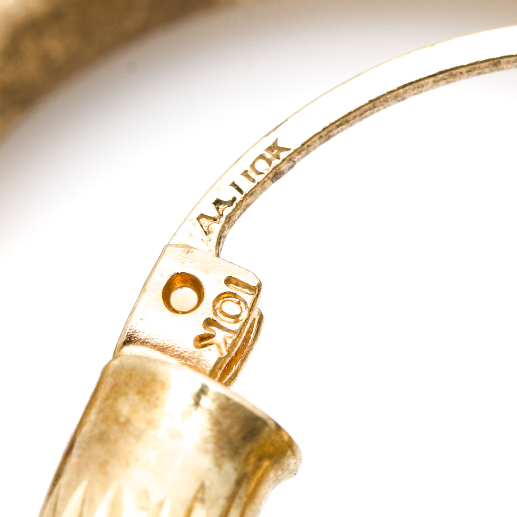 10K Yellow Gold Textured and Garnet Bead Hoop Earrings