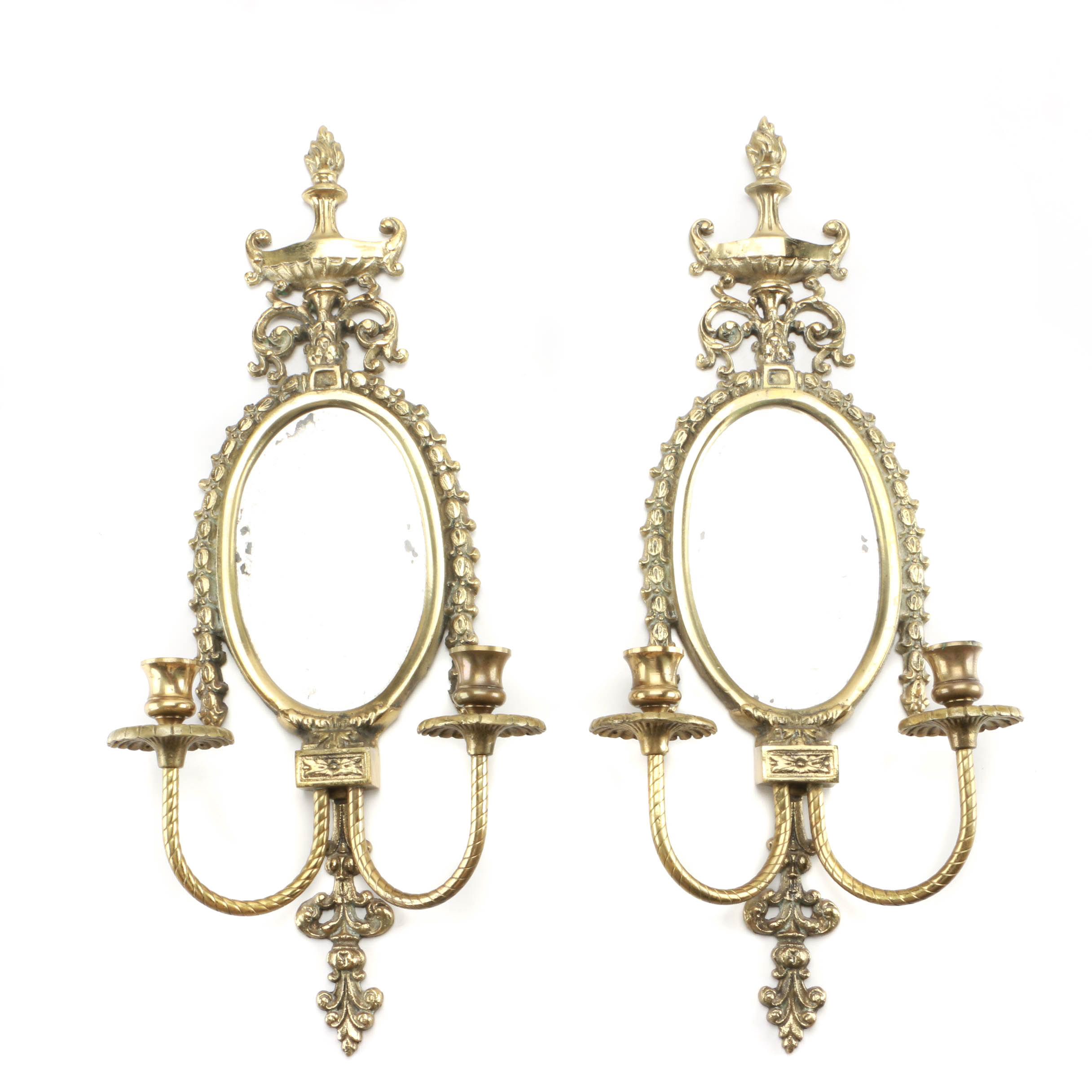 Mirrored Brass Candle Sconces