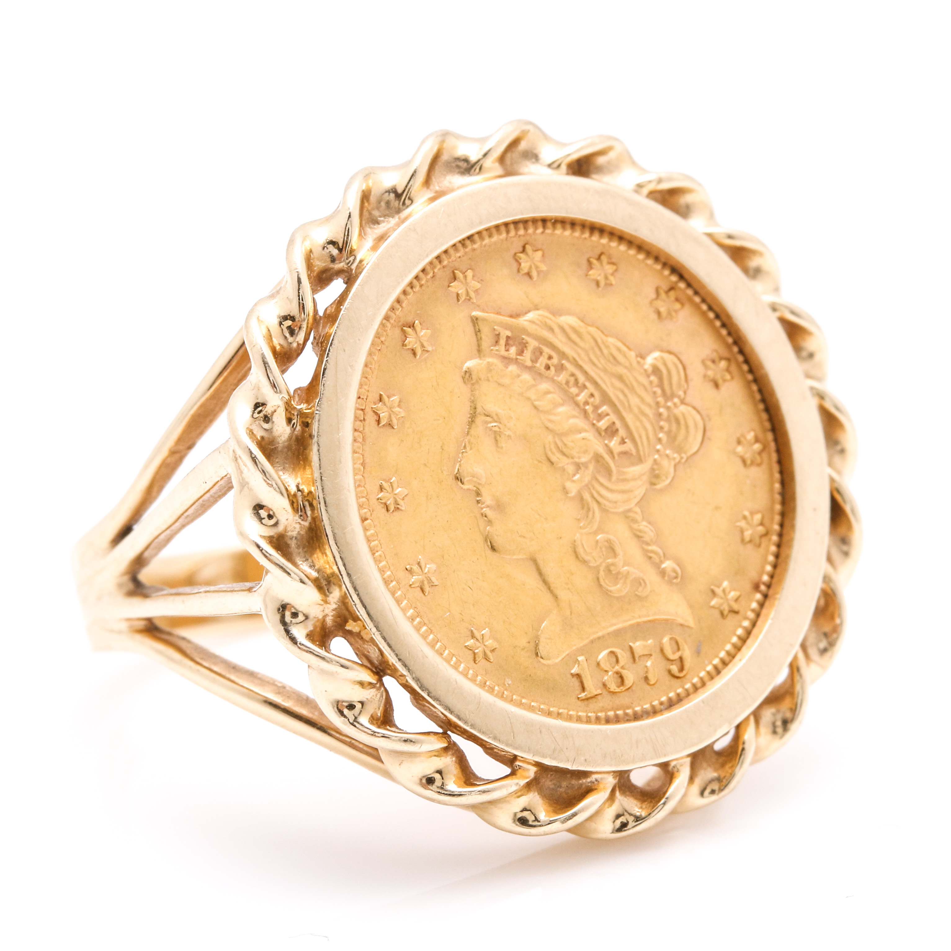 1879 Liberty Head $2.5 Gold Coin Mounted in a 14K Yellow Gold Ring