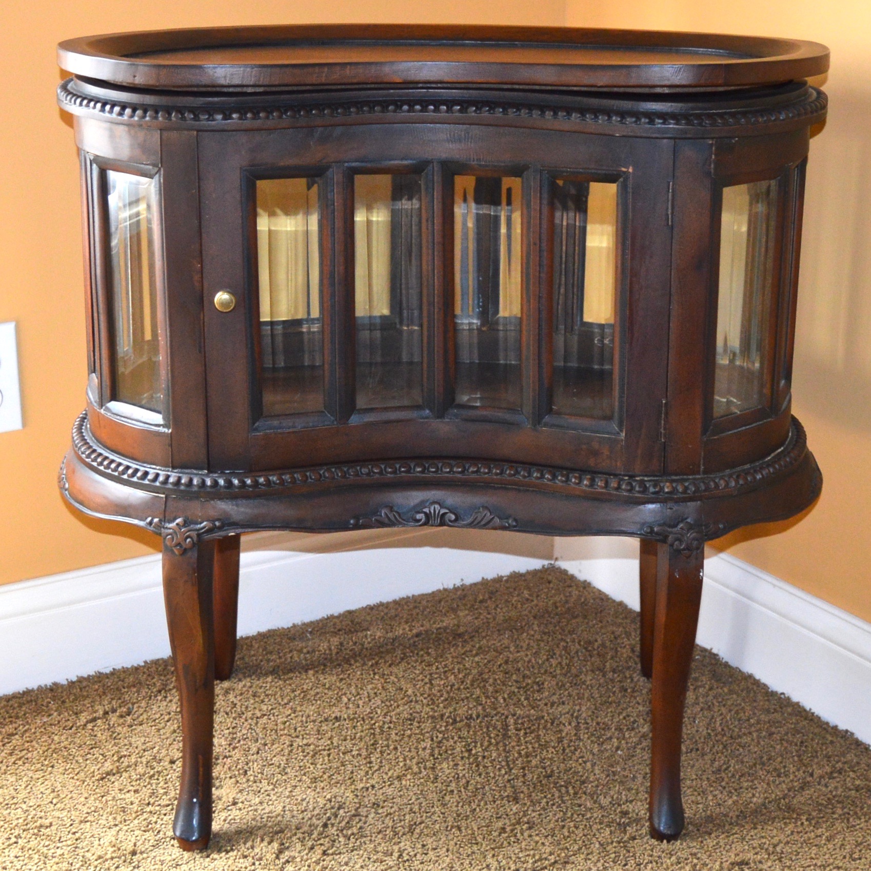 Vintage Kidney Shaped Display Cabinet with Removable Tray