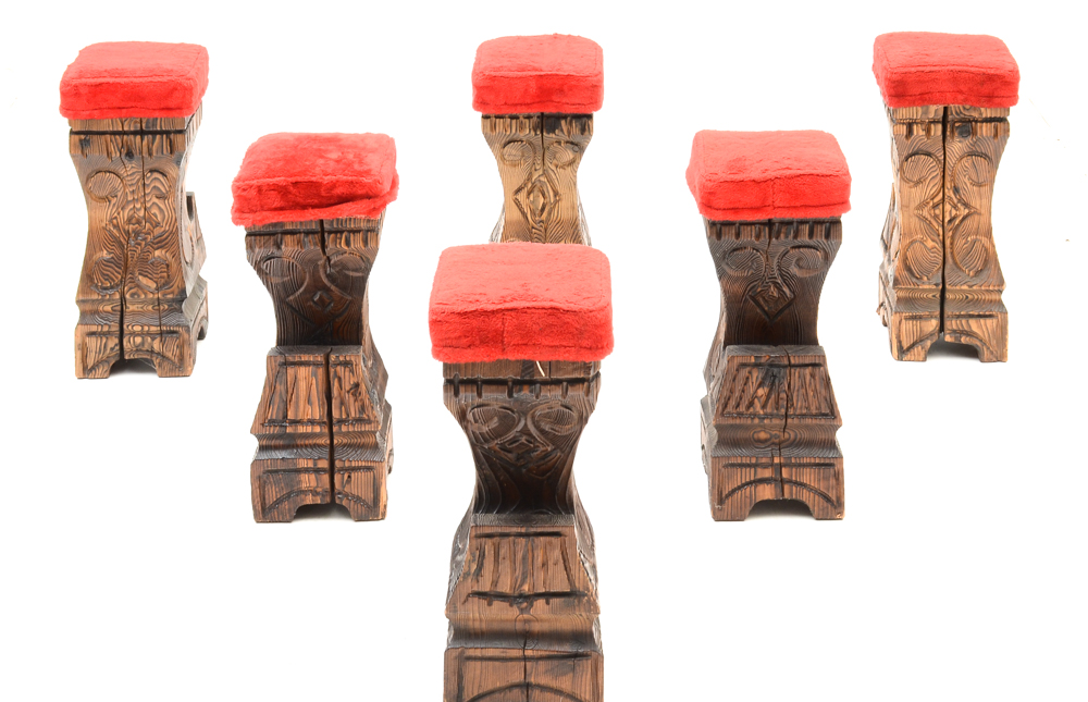 Six Vintage Tiki Stools