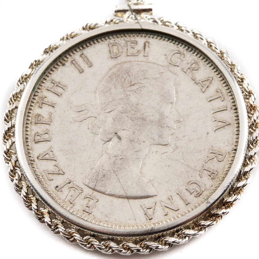1958 Canadian Silver Dollar with Sterling Silver Bezel Pendant