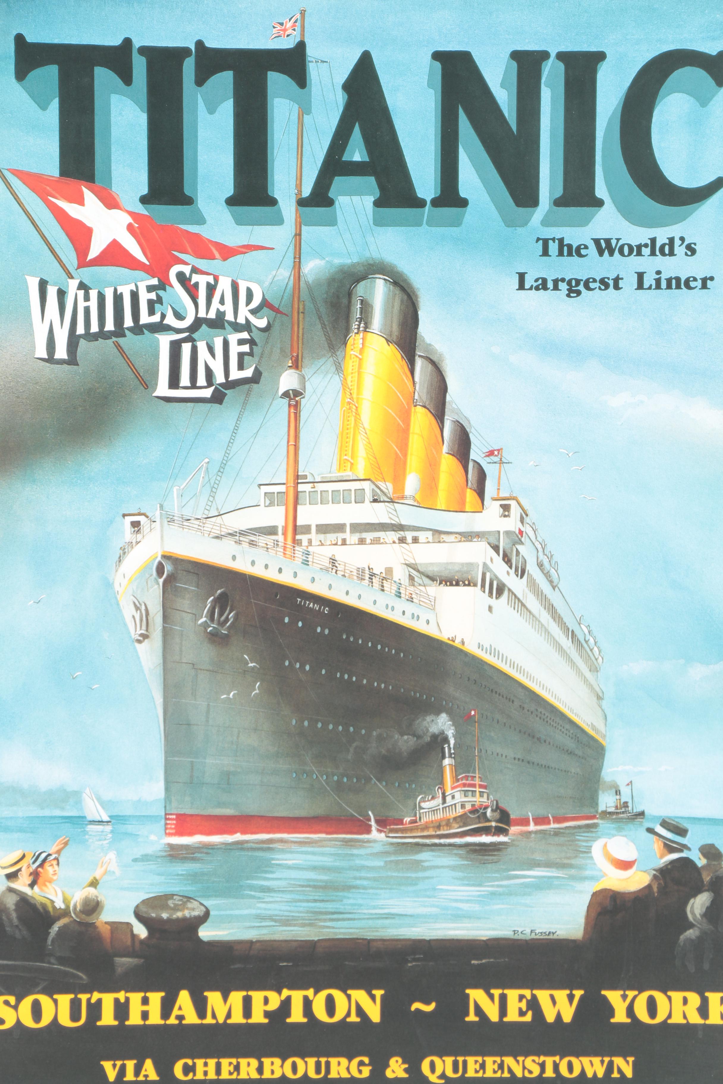 1994 Reproduction Print After P.C. Fussey's Titanic White Star Line Poster