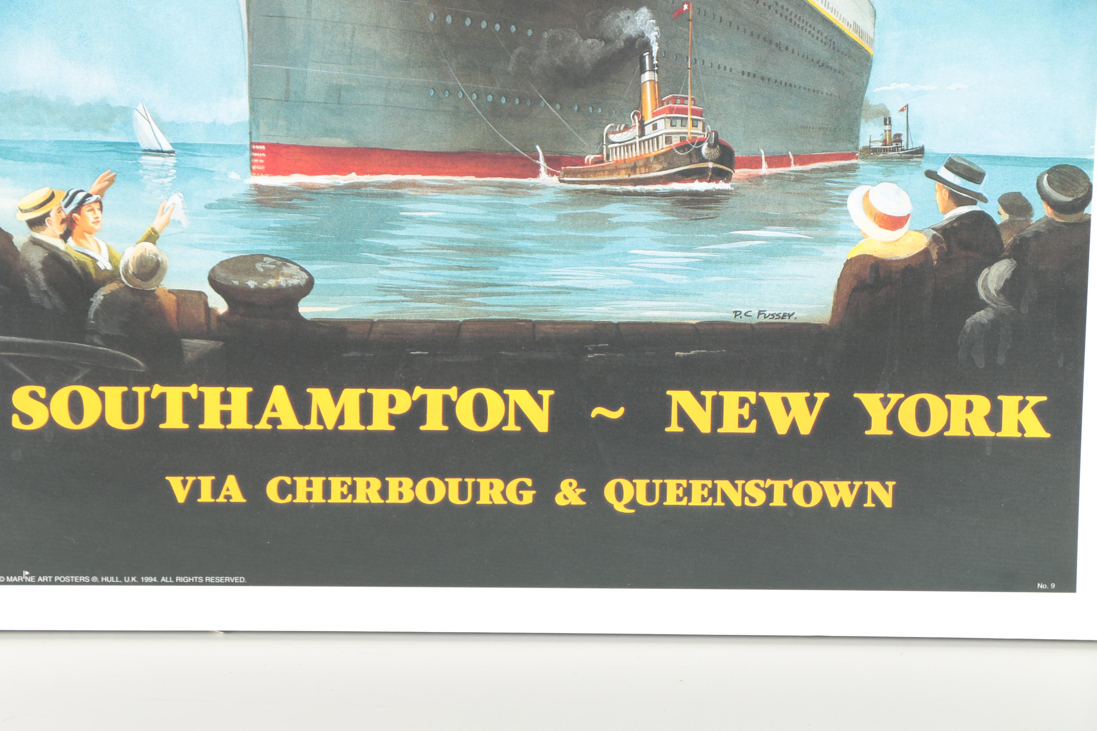 1994 Reproduction Print After P.C. Fussey's Titanic White Star Line Poster