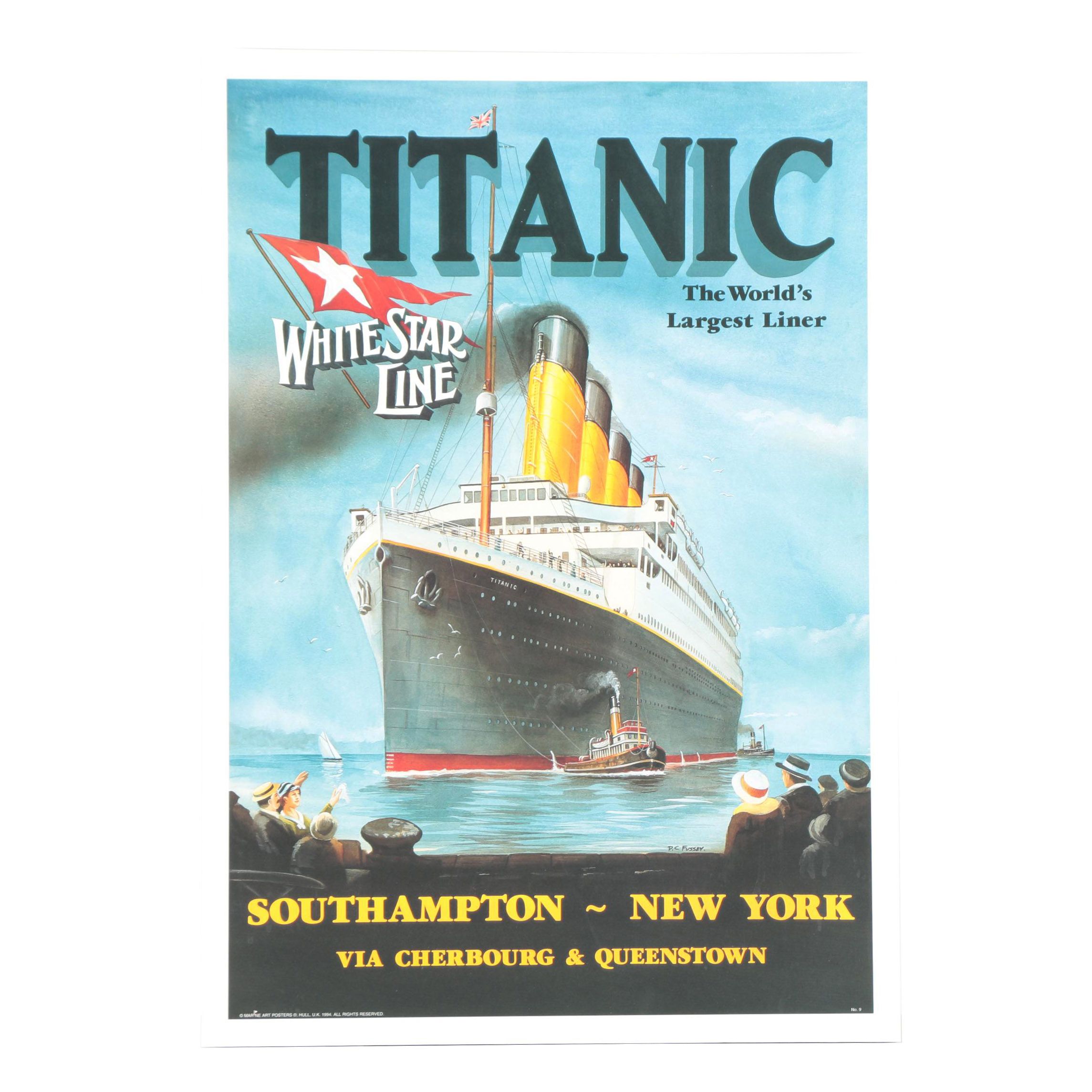 1994 Reproduction Print After P.C. Fussey's Titanic White Star Line Poster