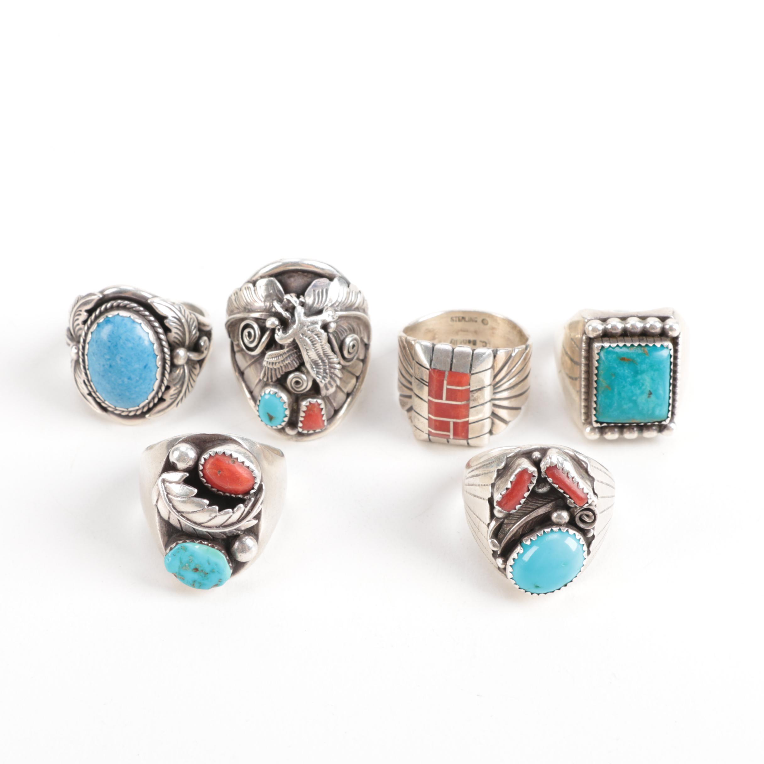 Sterling Silver Gemstone Rings Featuring Native American Silversmiths