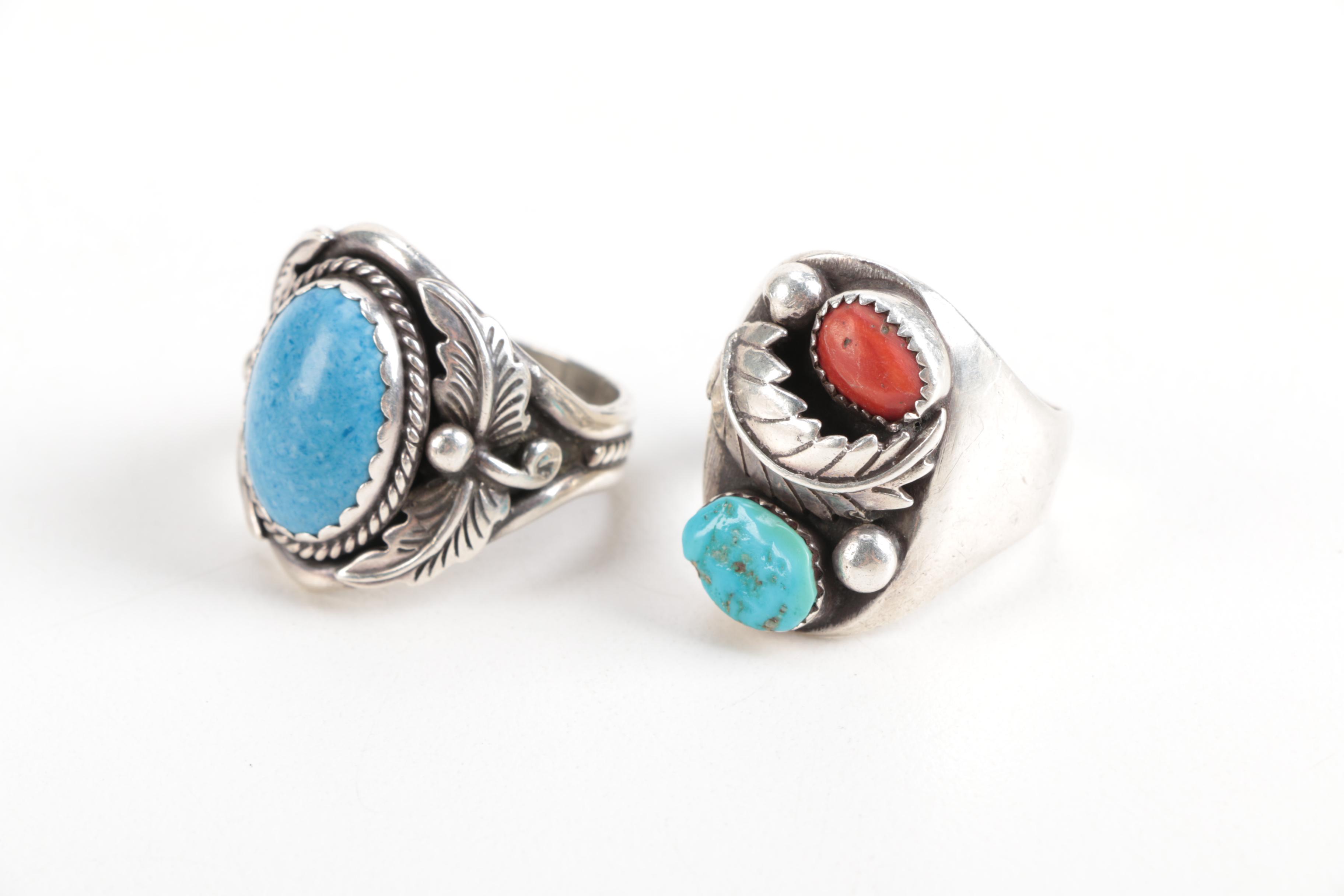 Sterling Silver Gemstone Rings Featuring Native American Silversmiths