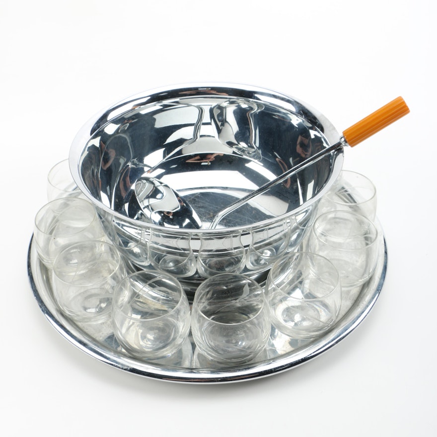 Mid-Century Chrome Punch Bowl Set