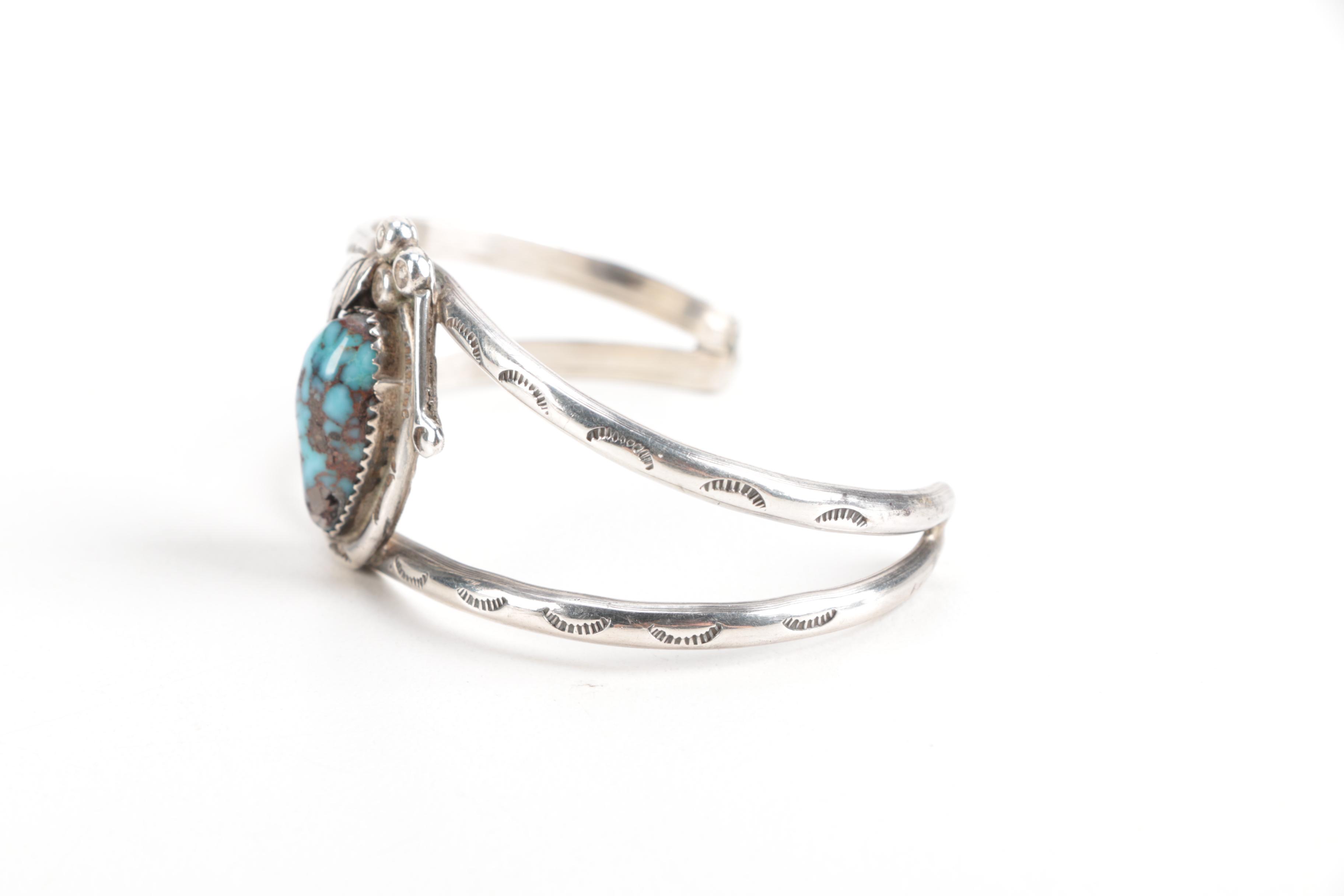 Navajo Style Sterling Silver Turquoise Cuff Bracelet