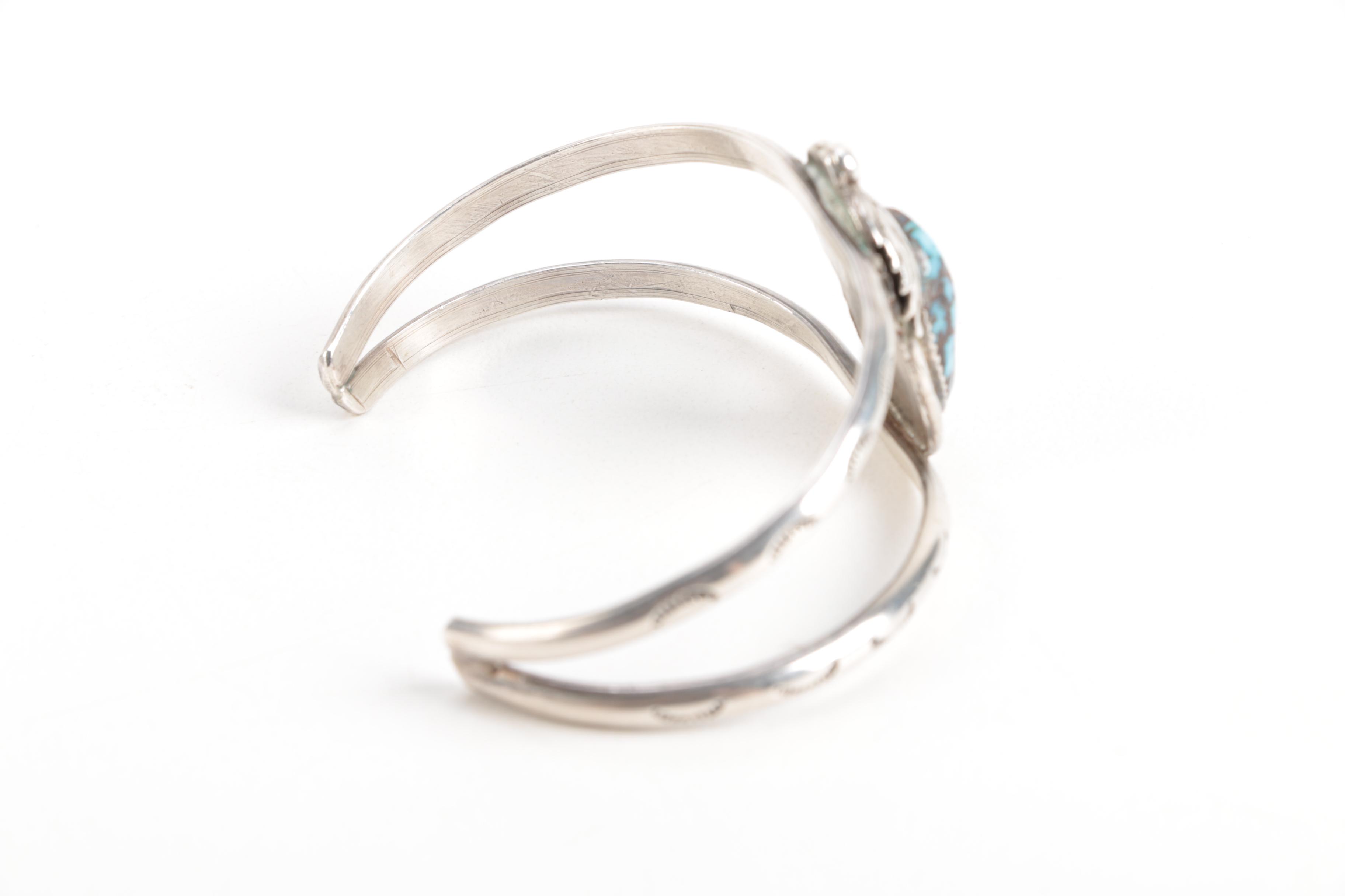 Navajo Style Sterling Silver Turquoise Cuff Bracelet