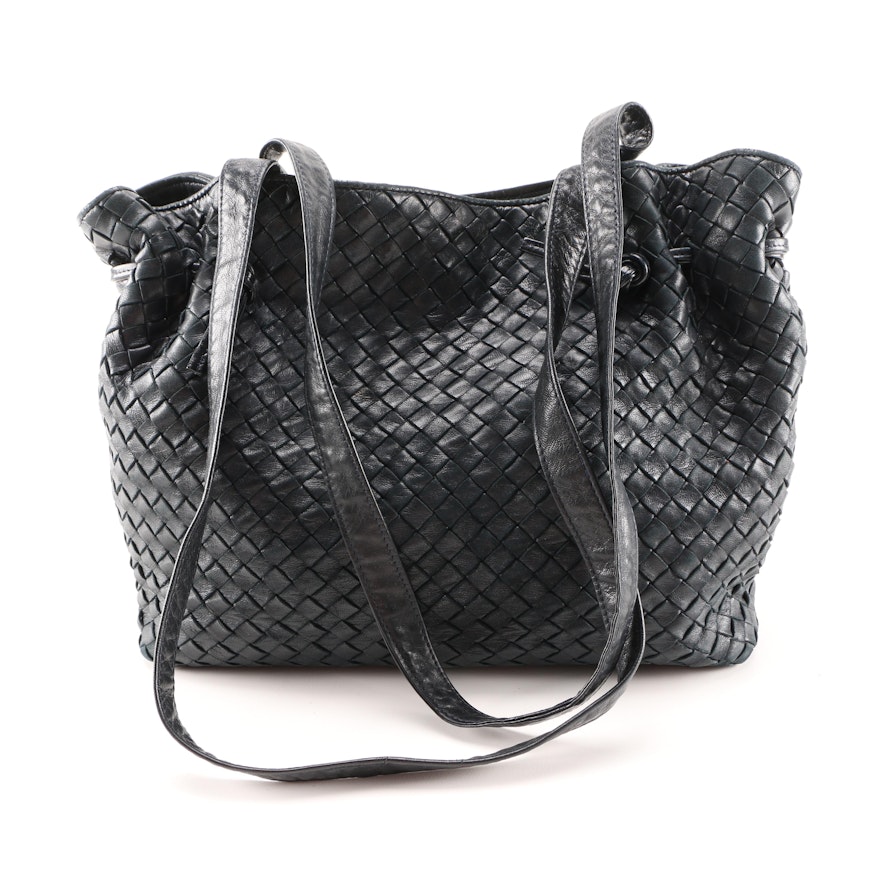 Bottega Veneta Navy Woven Leather Shoulder Tote