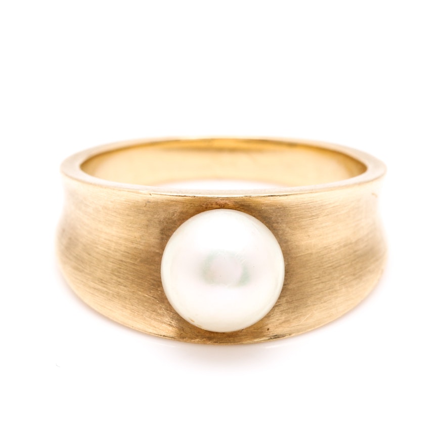 18K Yellow Gold Cultured Pearl Ring