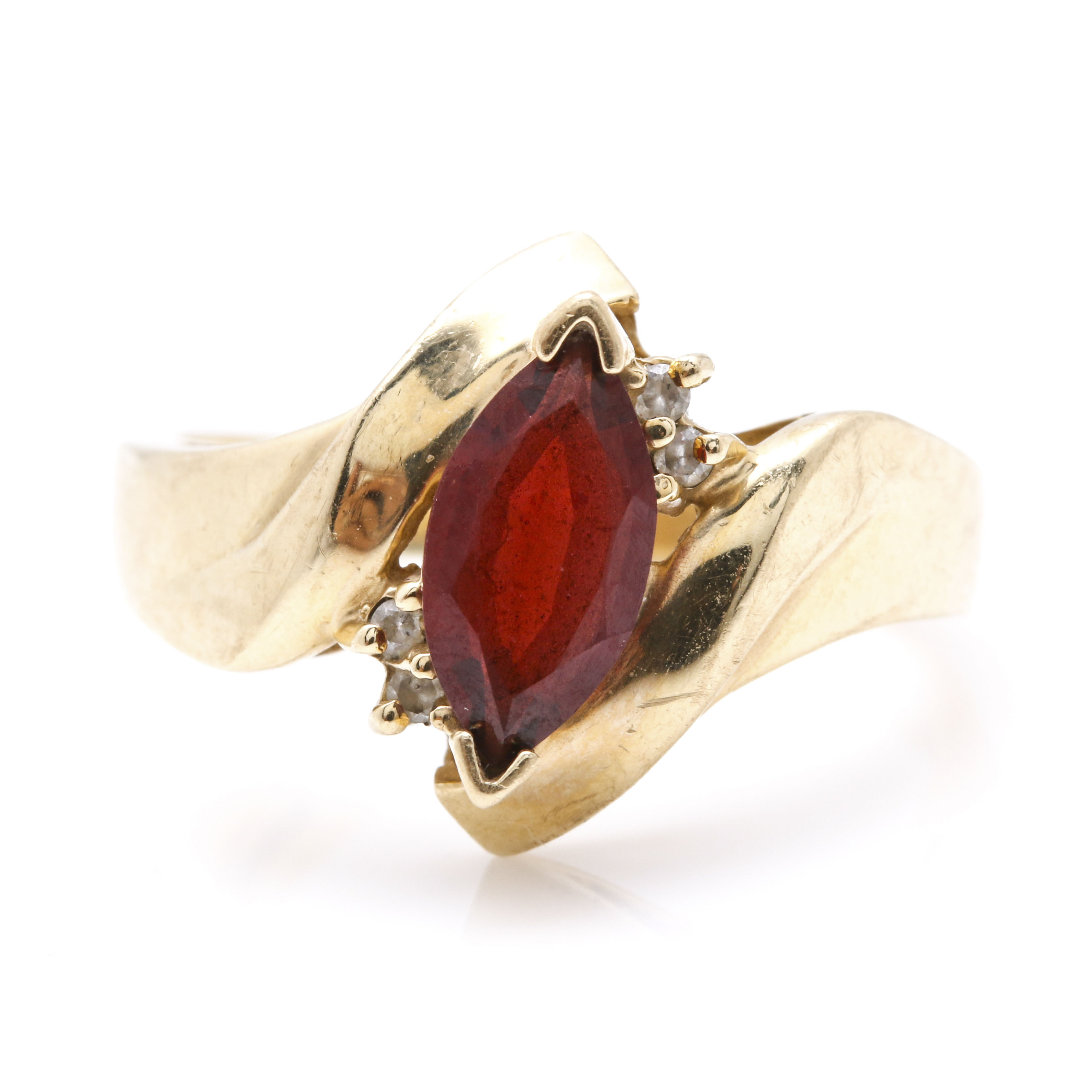 10K Yellow Gold Garnet Ring With Diamond Accents