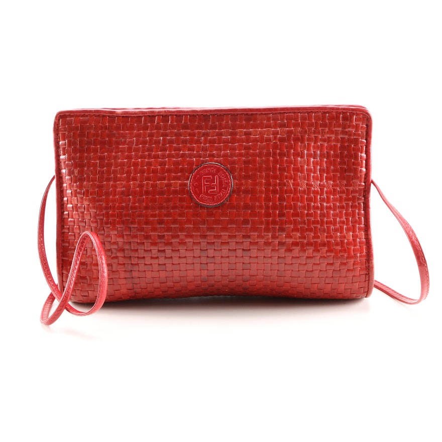 Fendi Red Woven Leather Clutch