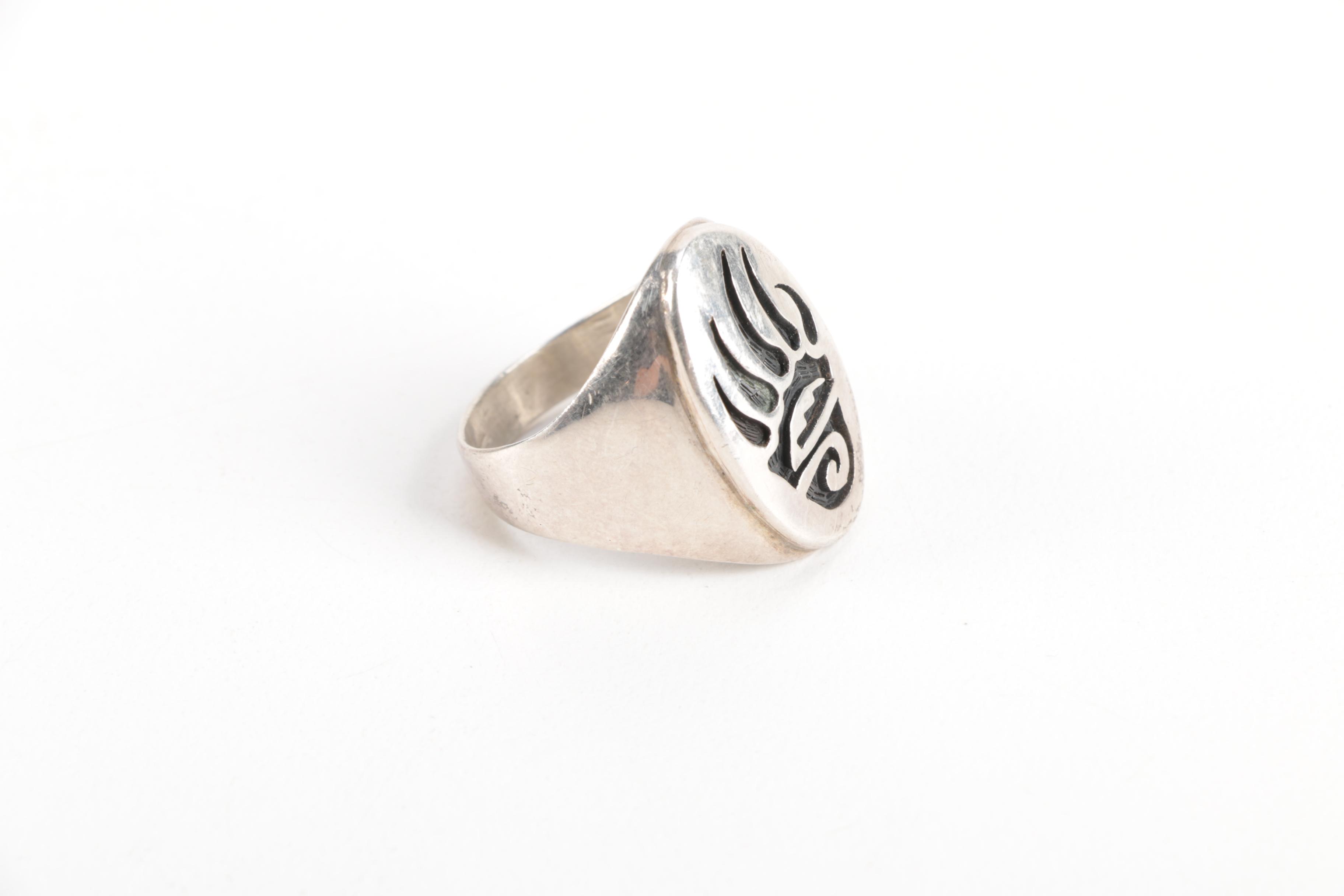 Hopi Sterling Silver Bear Paw Ring by Joe Josytewa