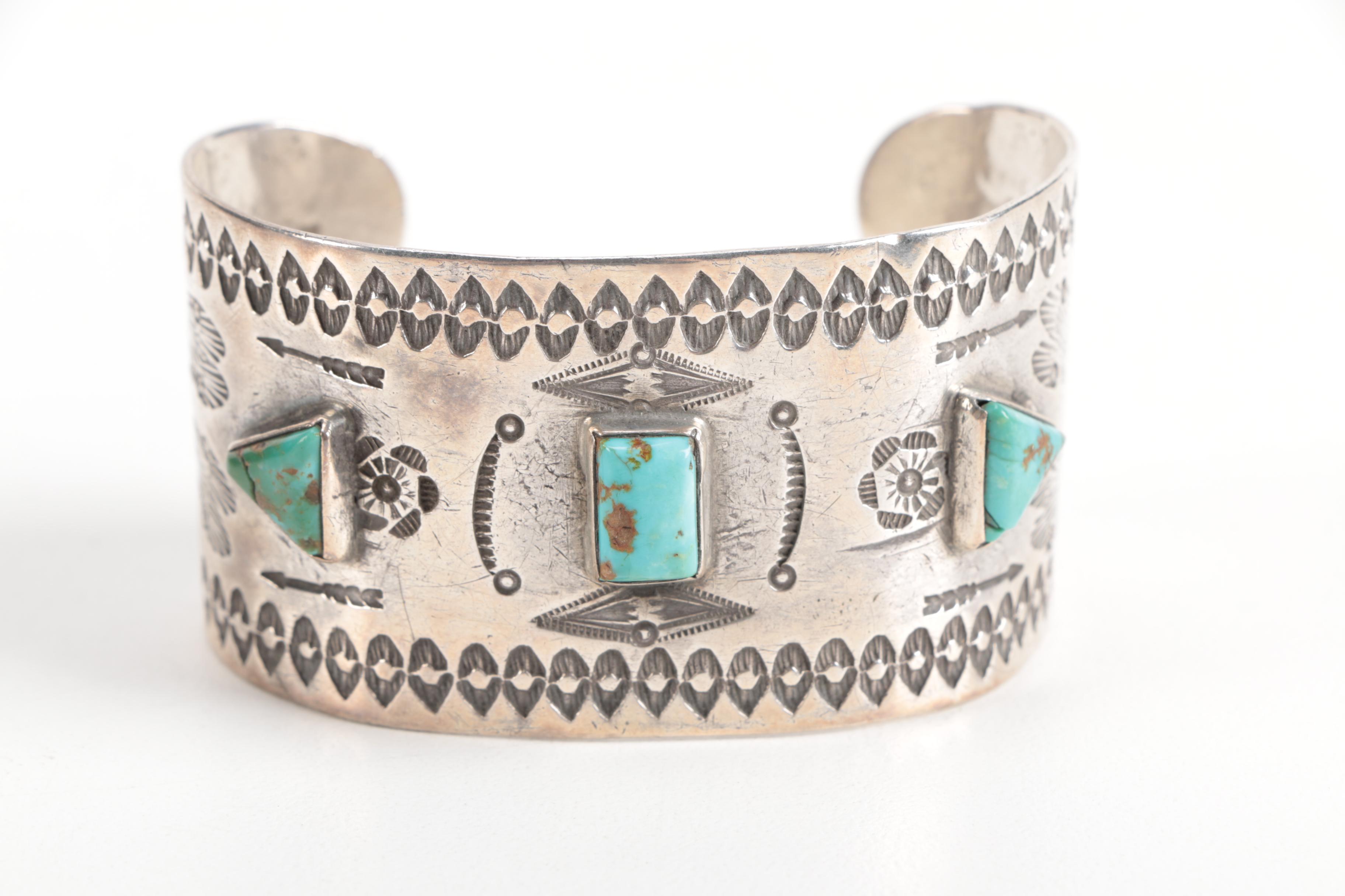 Southwestern Sterling and Turquoise Cuff Bracelets