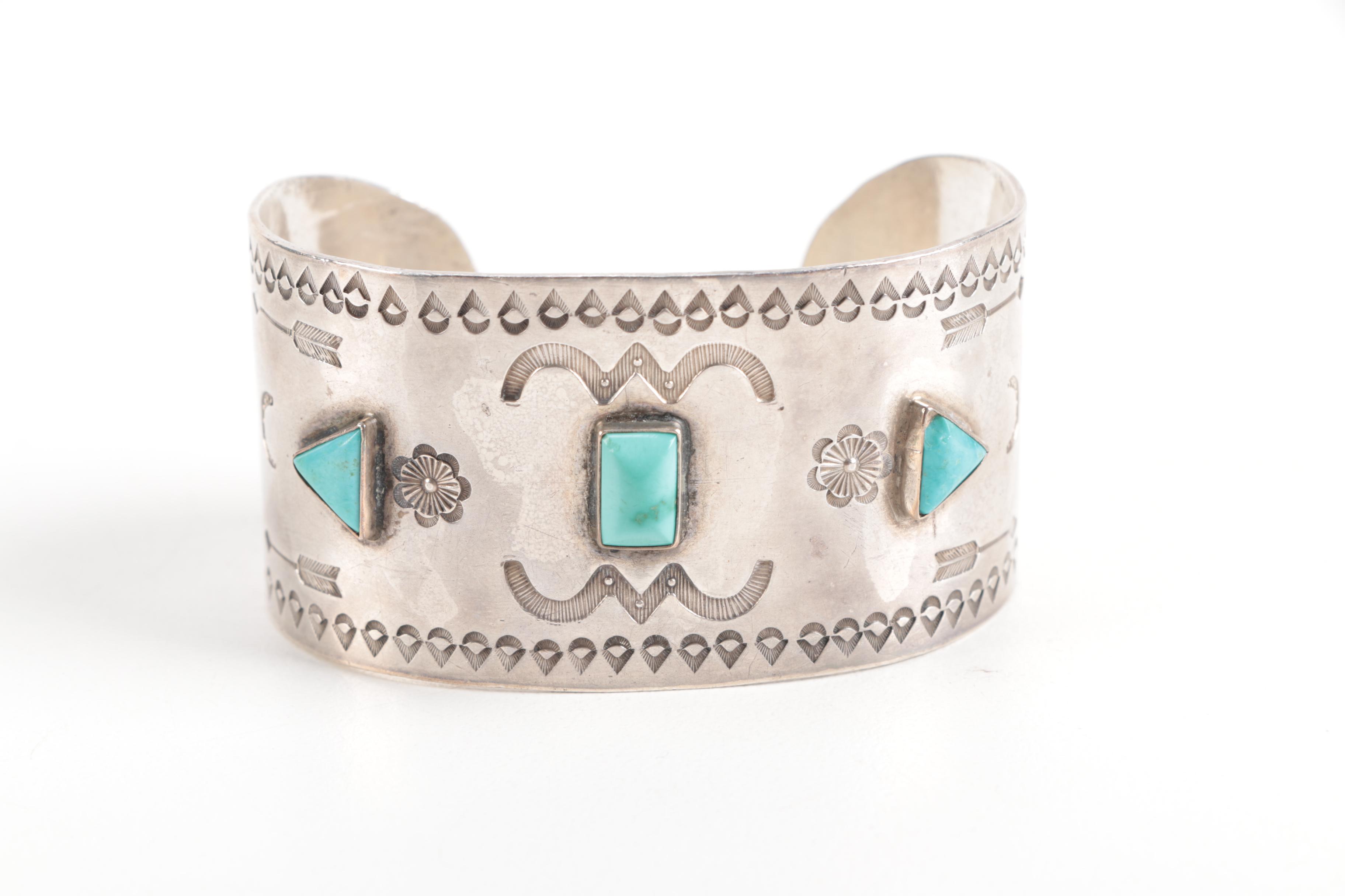 Southwestern Sterling and Turquoise Cuff Bracelets