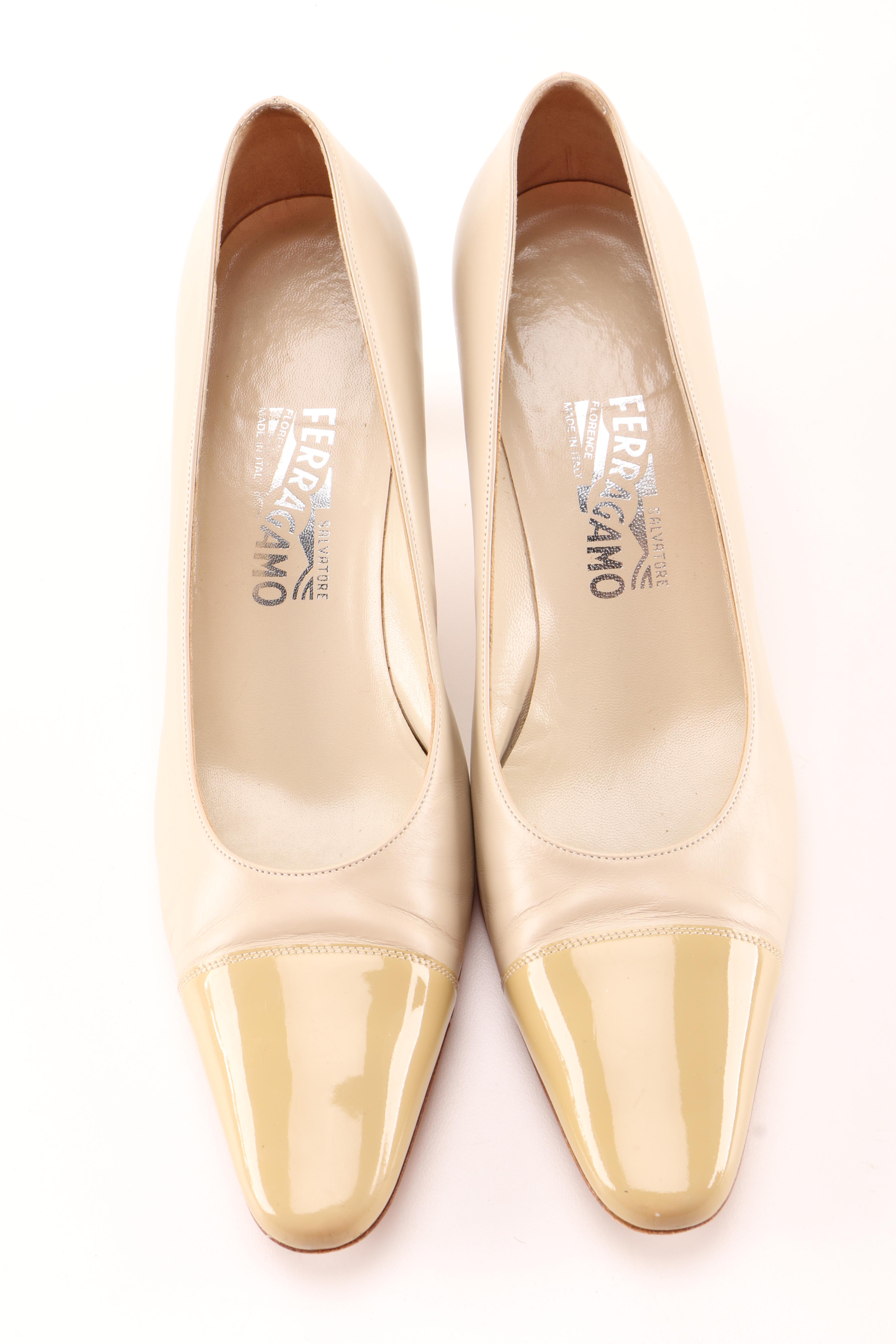 Salvatore Ferragamo Vintage Nude Color Block Heels