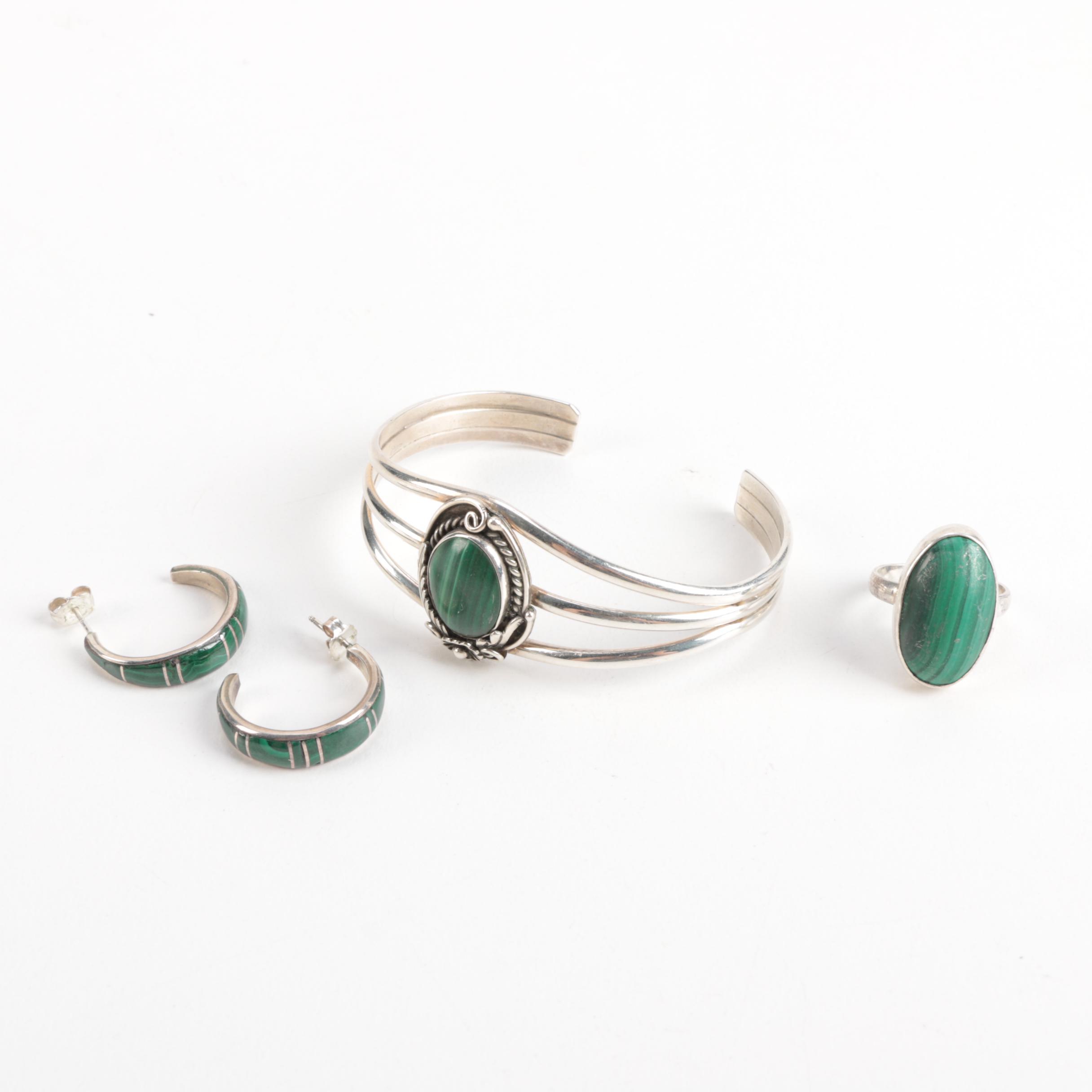 Southwestern Style Sterling Silver Malachite Jewelry