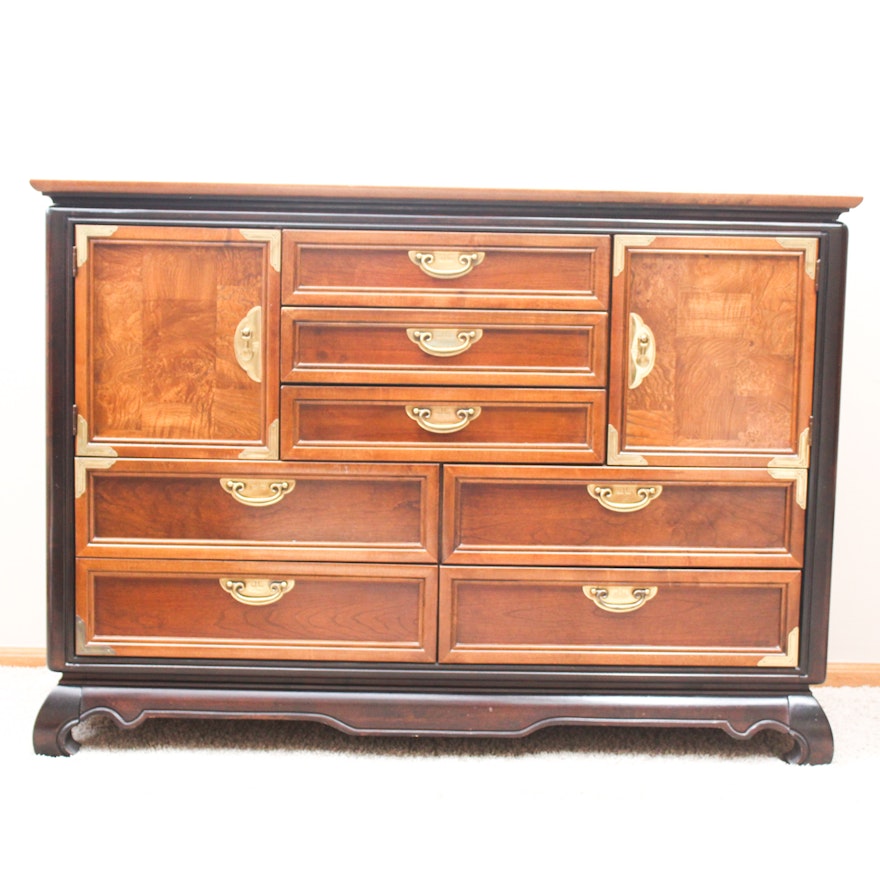 Asian Inspired Walnut Veneer Dresser by Broyhill