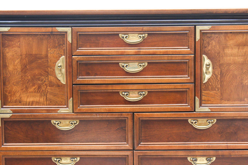 Asian Inspired Walnut Veneer Dresser by Broyhill