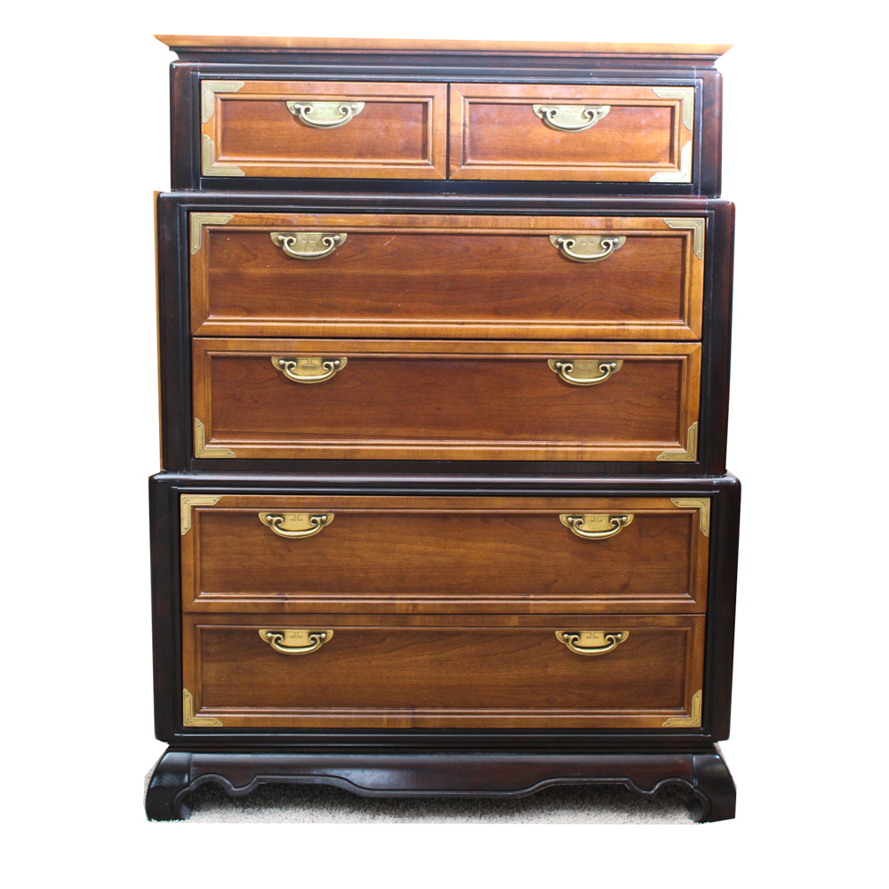 Asian Inspired Walnut Veneer Graduated Chest by Broyhill