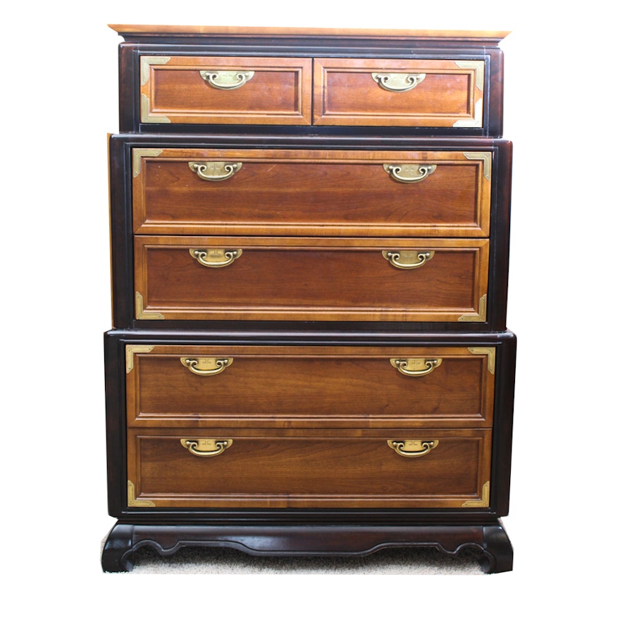 Asian Inspired Walnut Veneer Graduated Chest by Broyhill