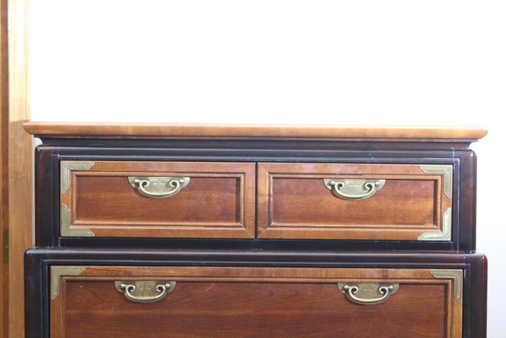 Asian Inspired Walnut Veneer Graduated Chest by Broyhill