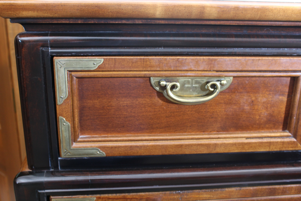 Asian Inspired Walnut Veneer Graduated Chest by Broyhill