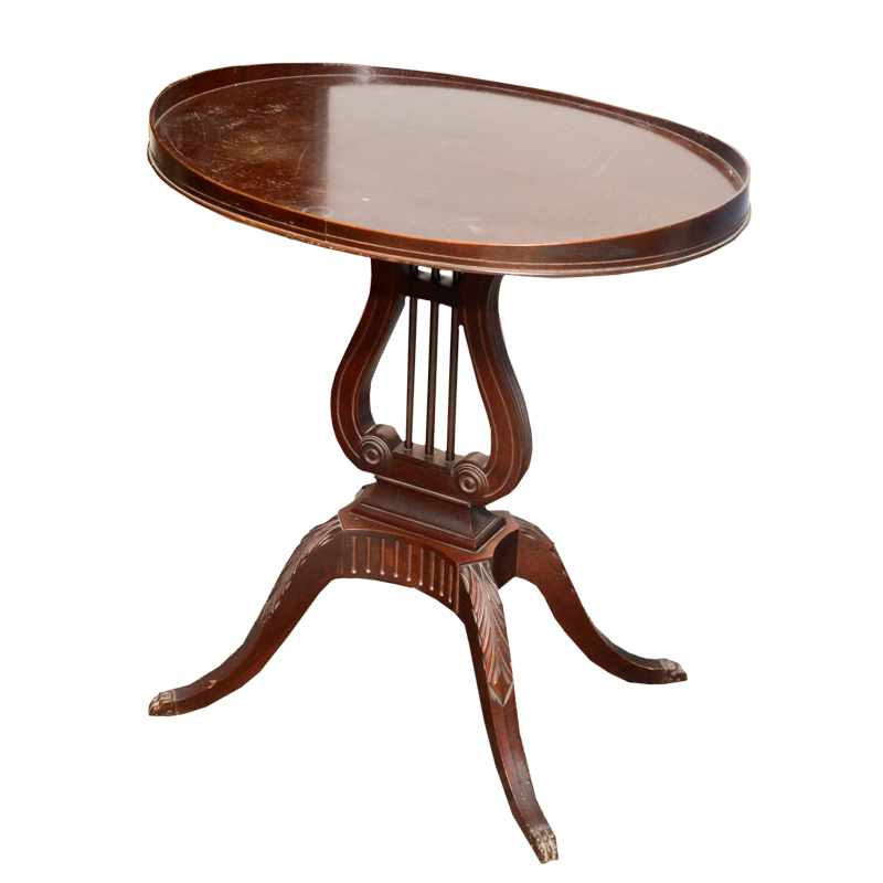 Phyfe Style Lyre Pedestal Side Table by Mersman